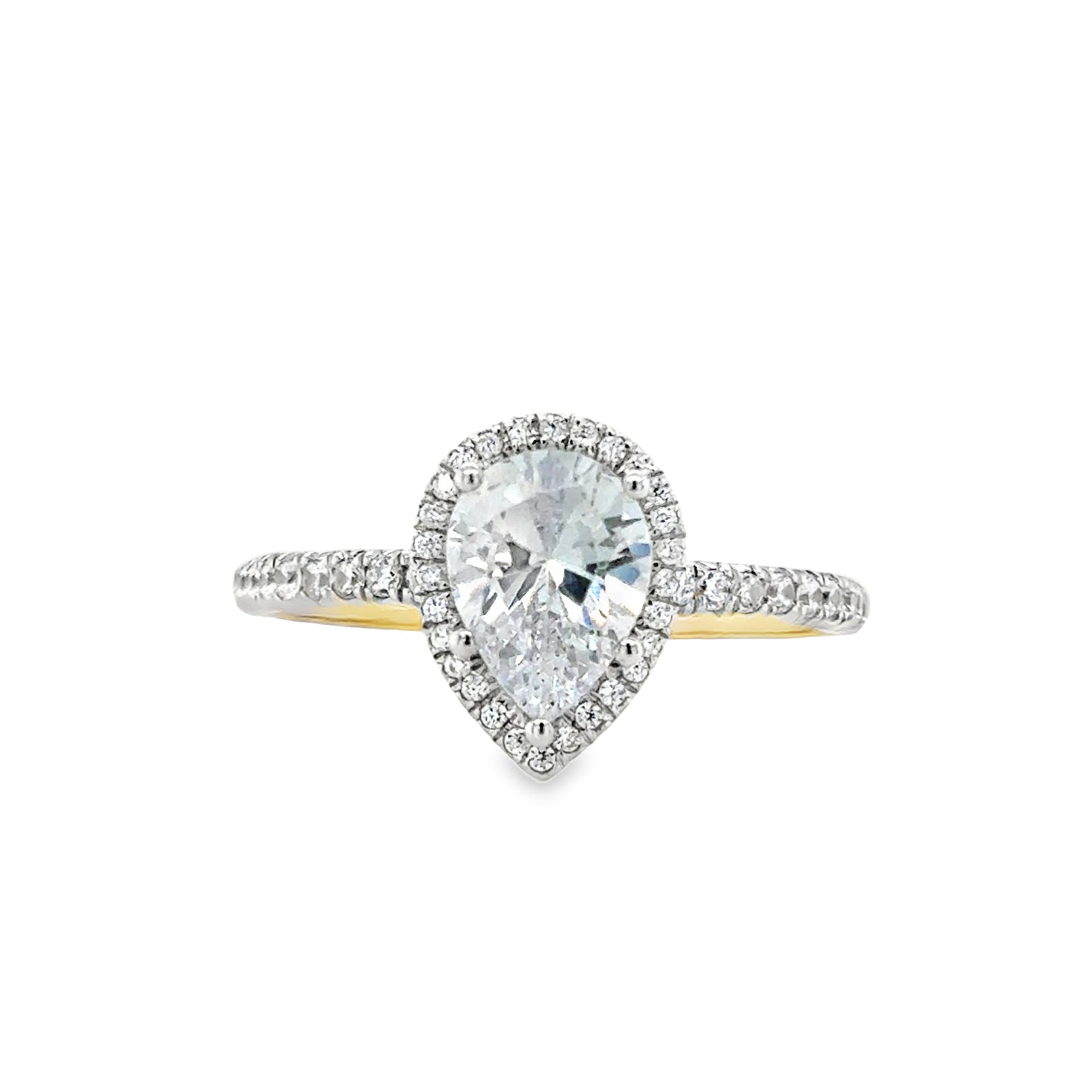 9ct Yellow Gold Pear Cut CZ Halo Ring with CZ Shoulders
