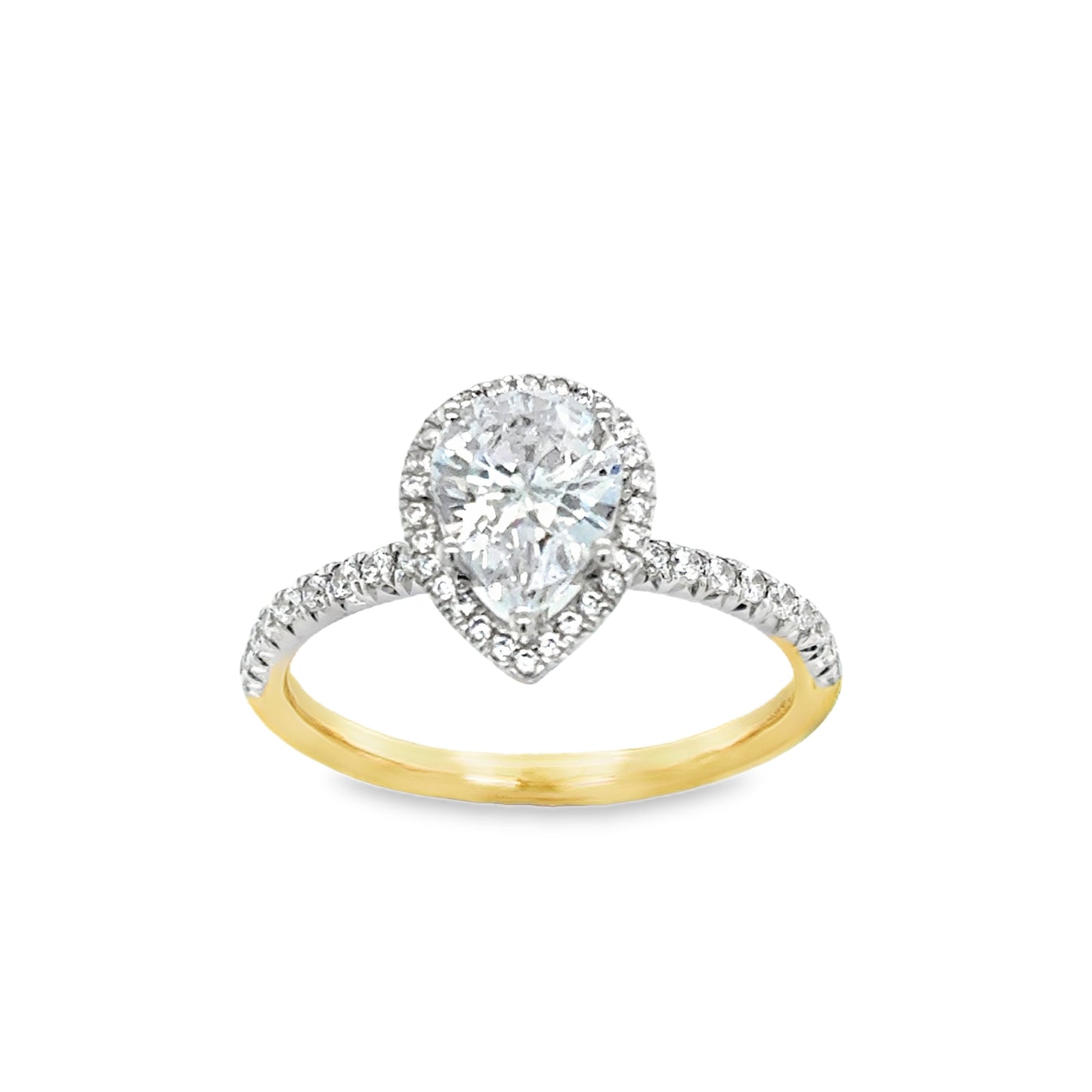 9ct Yellow Gold Pear Cut CZ Halo Ring with CZ Shoulders