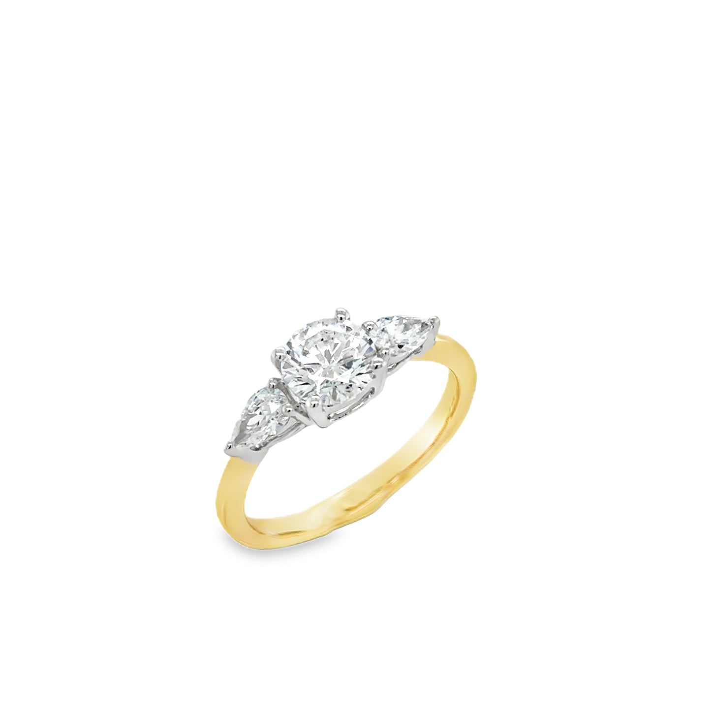 9ct Yellow Gold Three Stone Round and Pear Cut CZ Ring