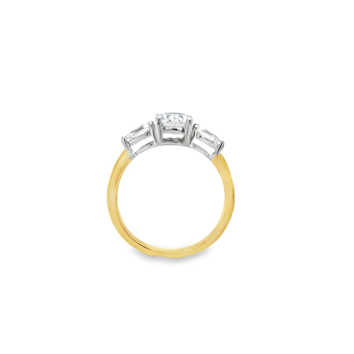 9ct Yellow Gold Three Stone Round and Pear Cut CZ Ring