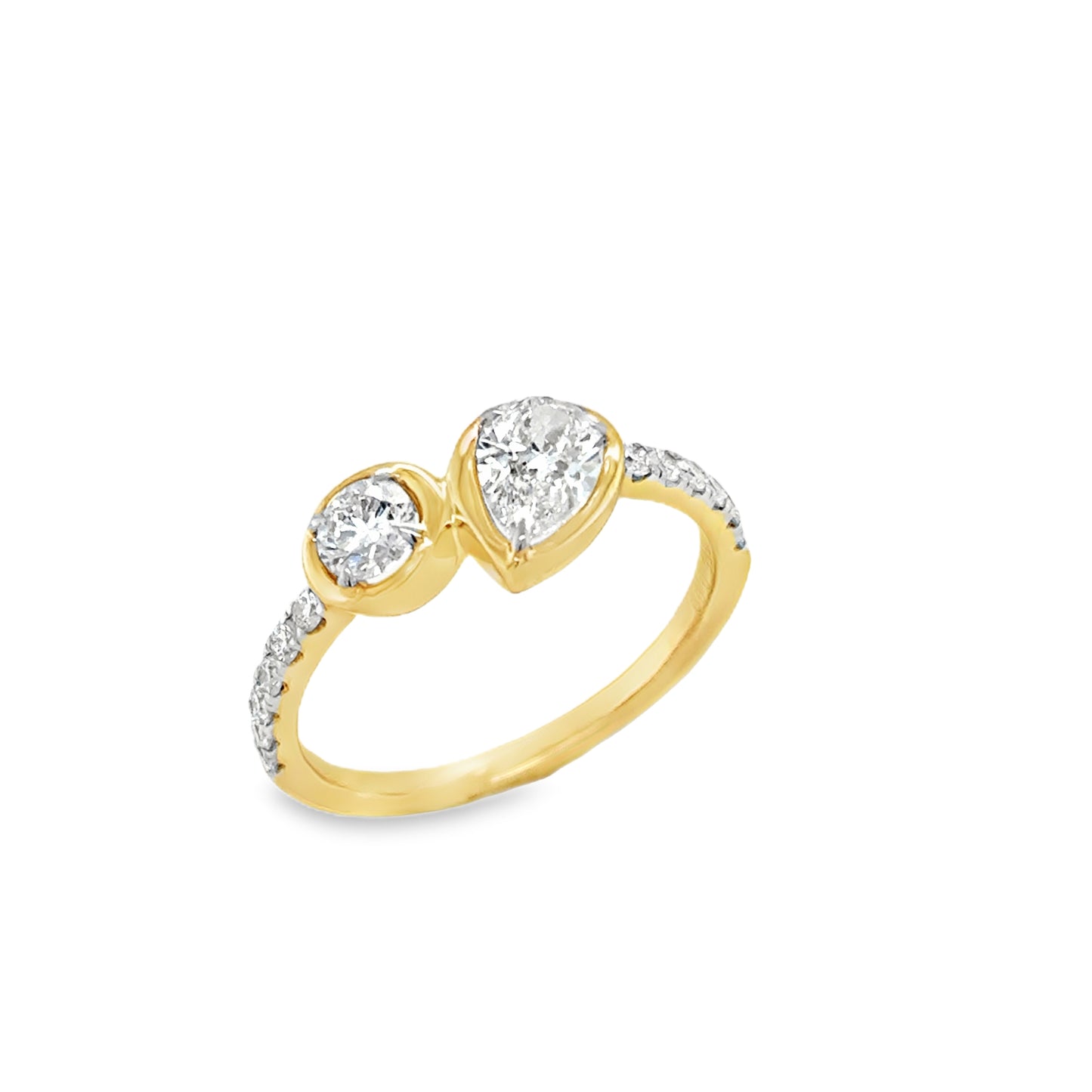 9ct 2 Stone Moi Et Toi Pear & Round Brilliant Cut Cultured Diamond Ring With Shoulders .99ct