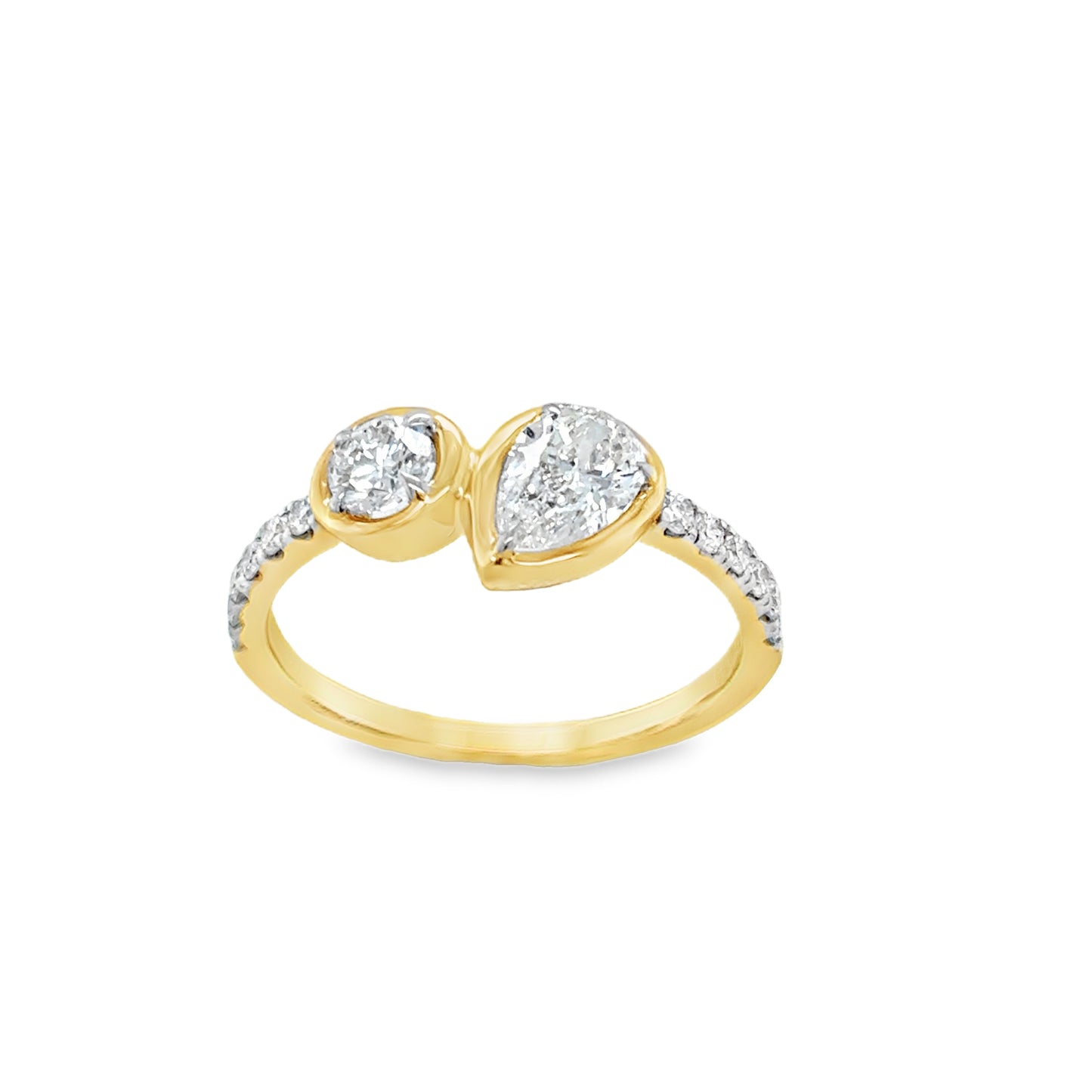 9ct 2 Stone Moi Et Toi Pear & Round Brilliant Cut Cultured Diamond Ring With Shoulders .99ct