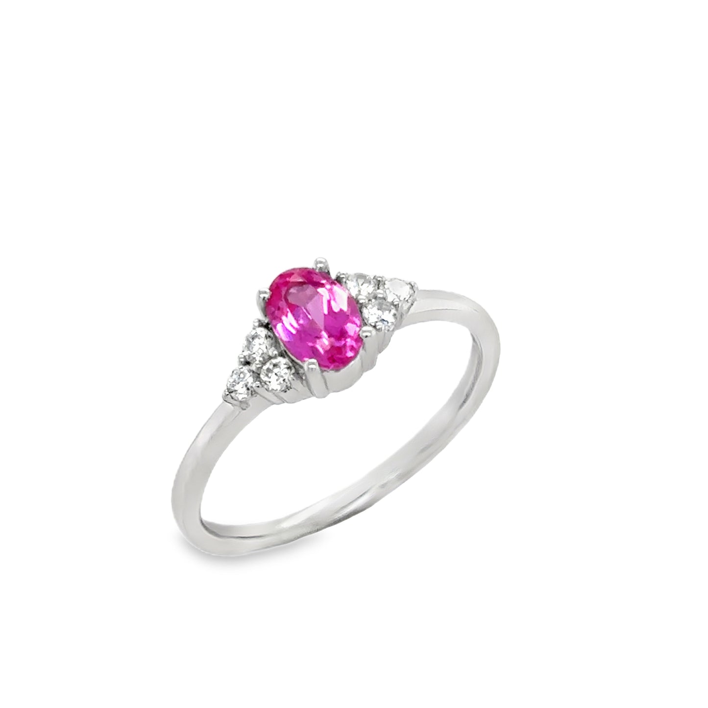 9ct Yellow Gold Oval Created Pink Sapphire Ring with Cz Shoulders