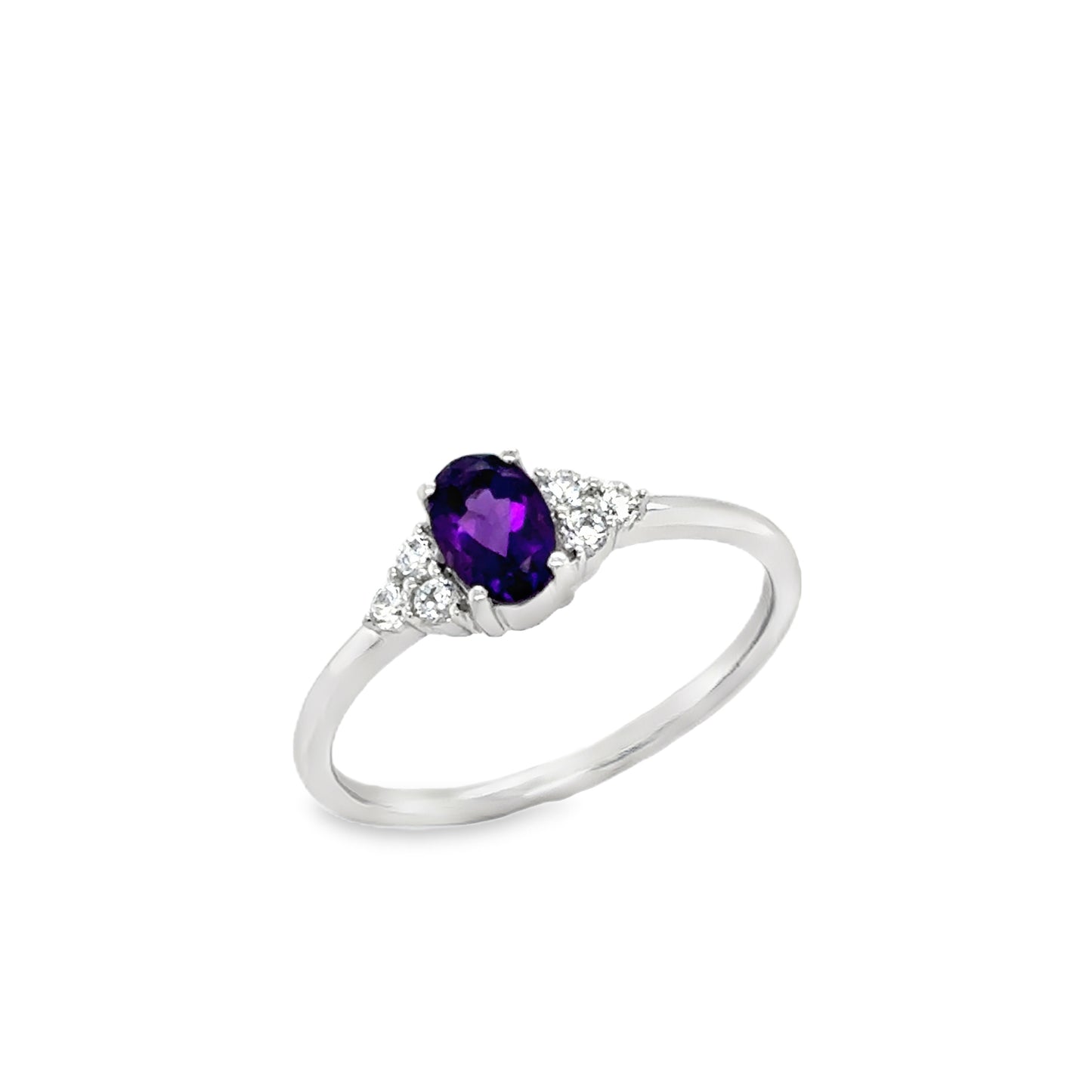 9ct Yellow Gold Oval Amethyst Ring with CZ Shoulders