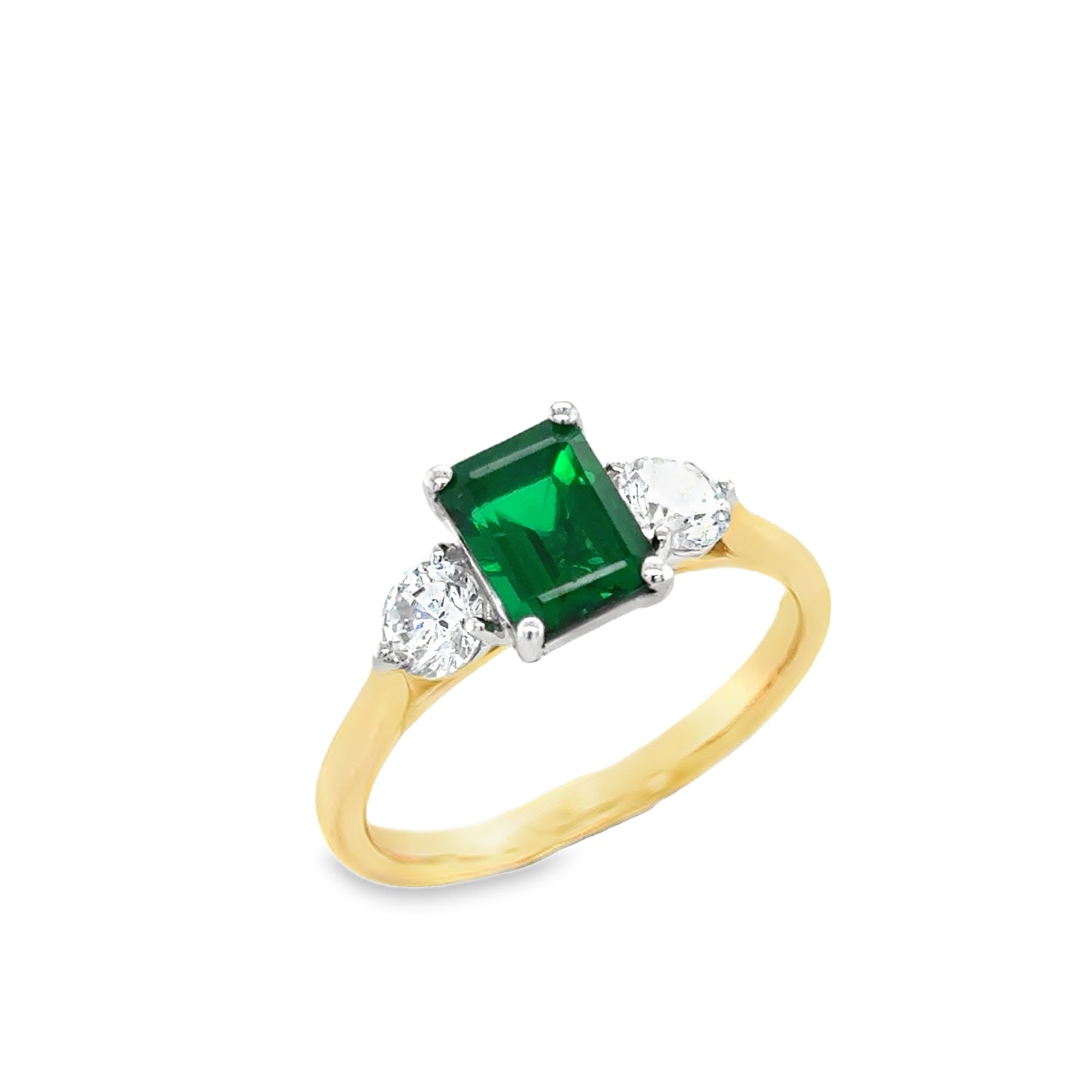 9ct Yellow Gold Emerald Cut Created Emerald Ring with CZ Shoulders