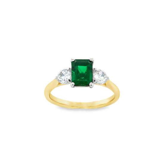 9ct Yellow Gold Emerald Cut Created Emerald Ring with CZ Shoulders