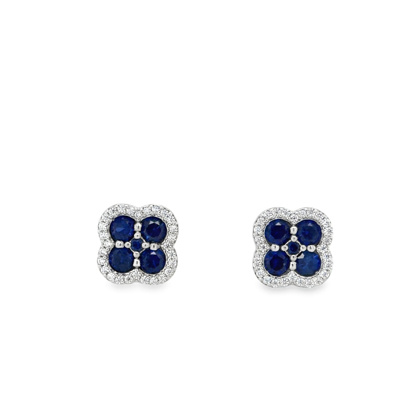 9ct White Gold CZ & Created Sapphire Clover Earrings