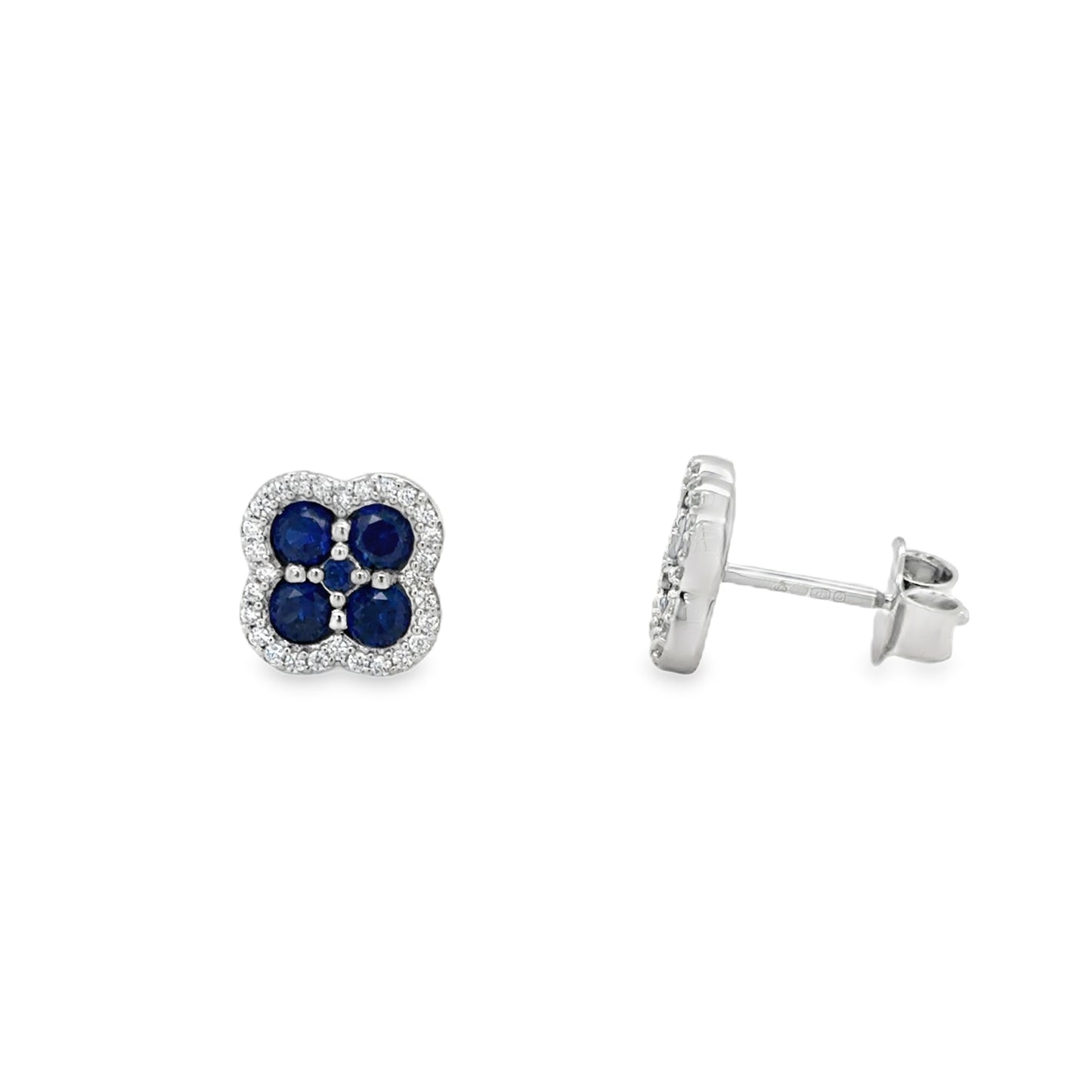 9ct White Gold CZ & Created Sapphire Clover Earrings