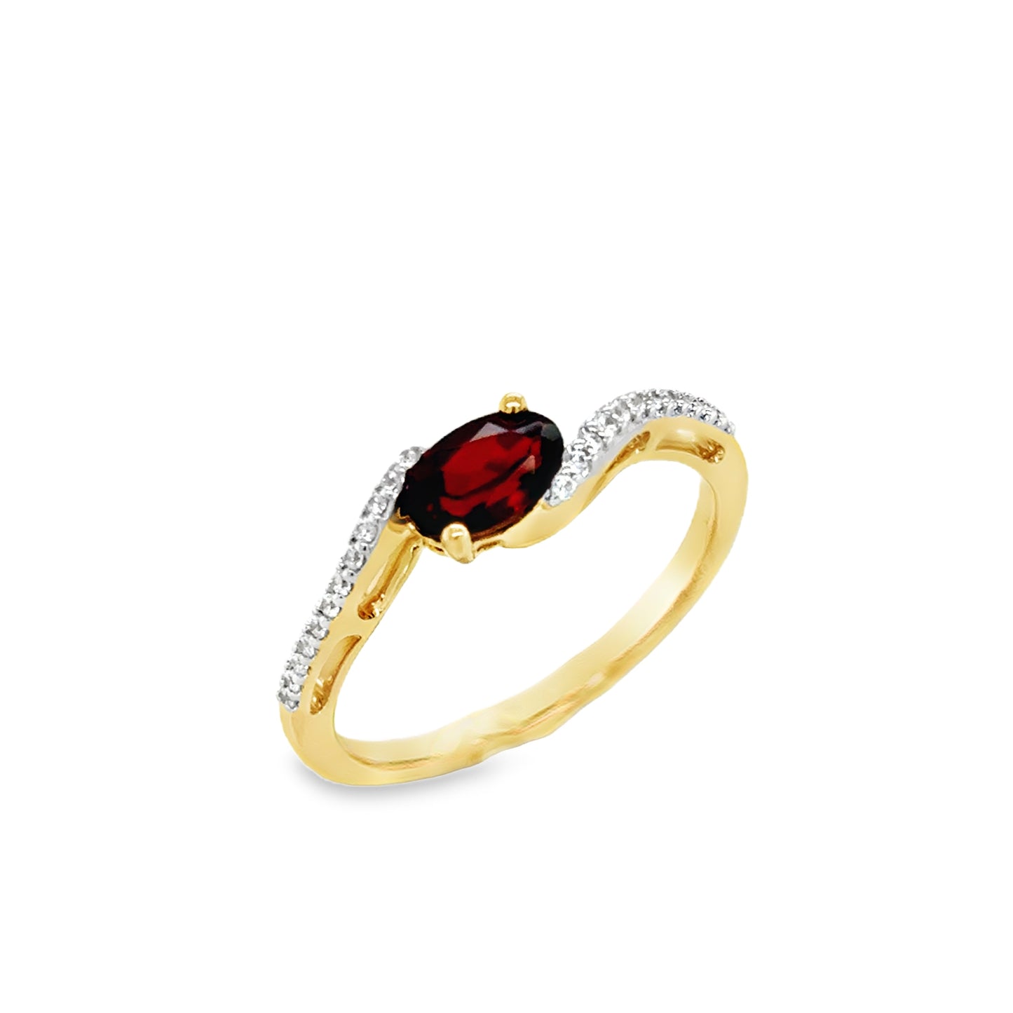 9ct Yellow Gold East-West Oval Garnet Ring with CZ Shoulders