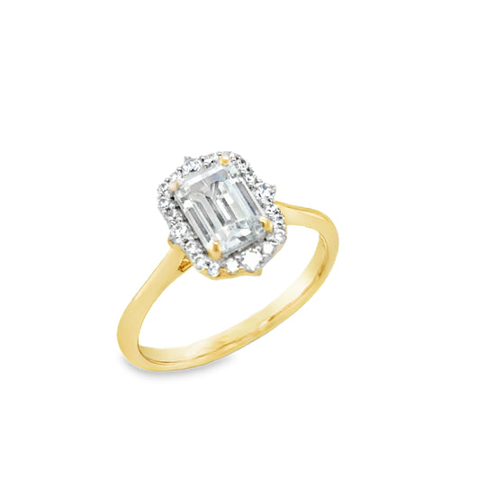 9ct Yellow Gold Emerald Cut CZ Halo Ring