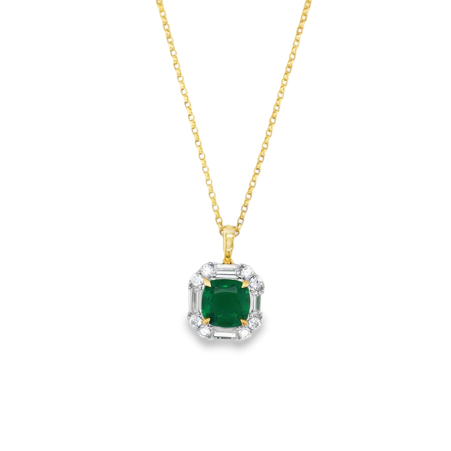 9ct White Gold CZ & Created Emerald Cushion Fancy Halo Pendant