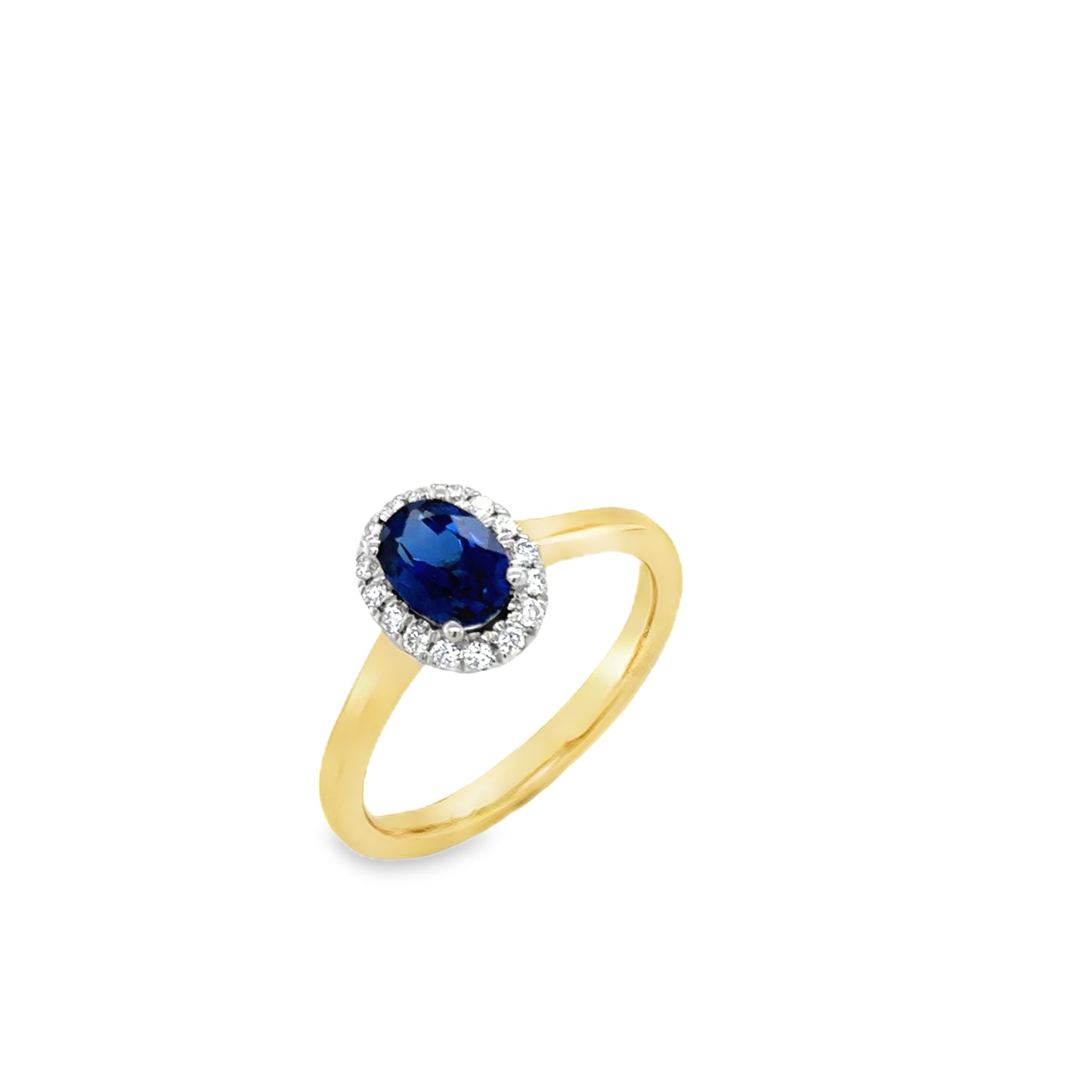 9ct Oval Cut Cultured Sapphire Ring With Cultured Diamond Halo .16ct