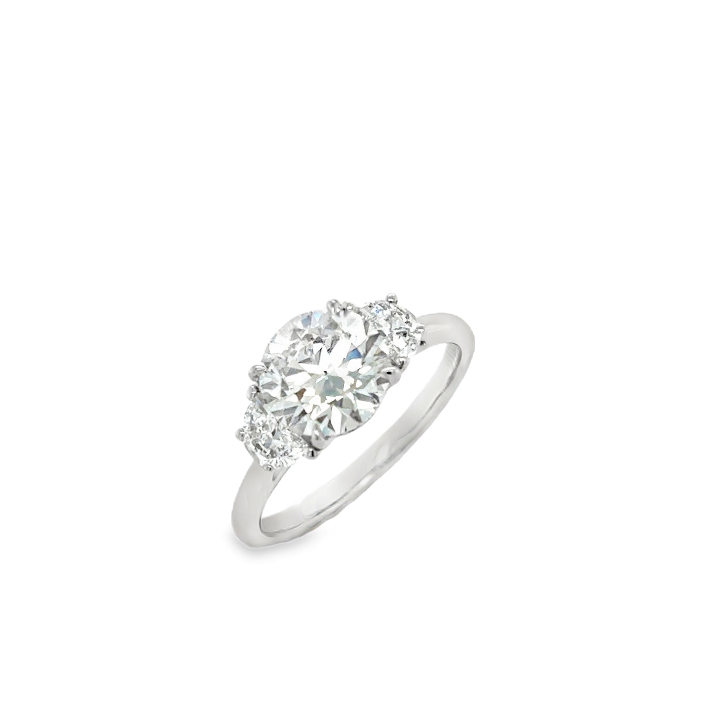 Platinum 3 Stone Round Brilliant Cultured Diamond Ring With Demi-Lune Side Stones 2.51ct