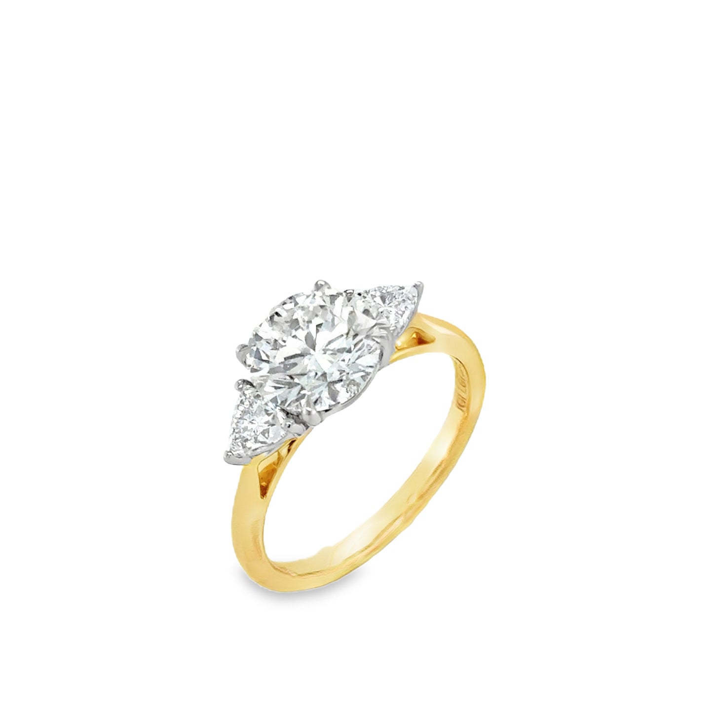 18ct 3 Stone Round Brilliant Cultured Diamond Ring With Trillion Cut Side Stones 2.63ct
