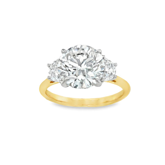 18ct 3 Stone Round Brilliant Cultured Diamond Ring With Demi-Lune Side Stones 3.55ct