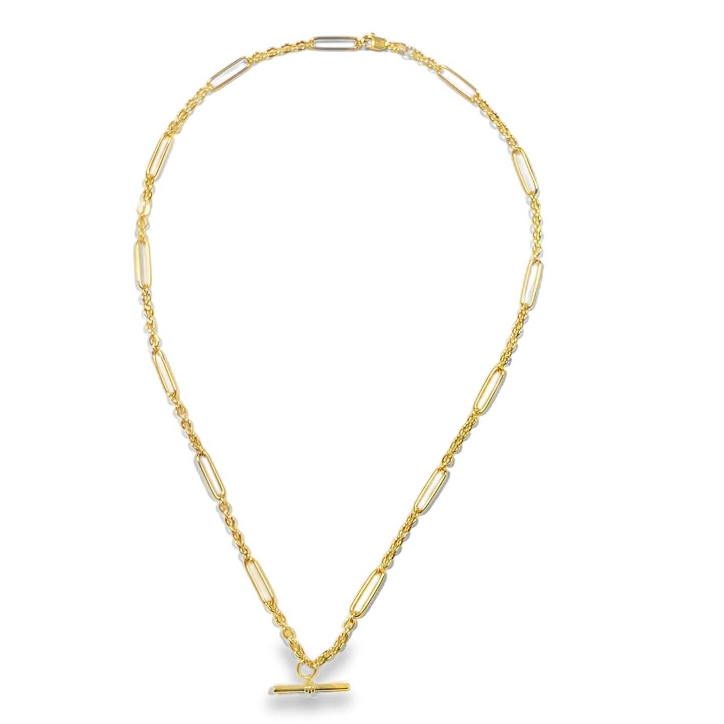 9ct Yellow Gold Figaro Necklet with T-Bar