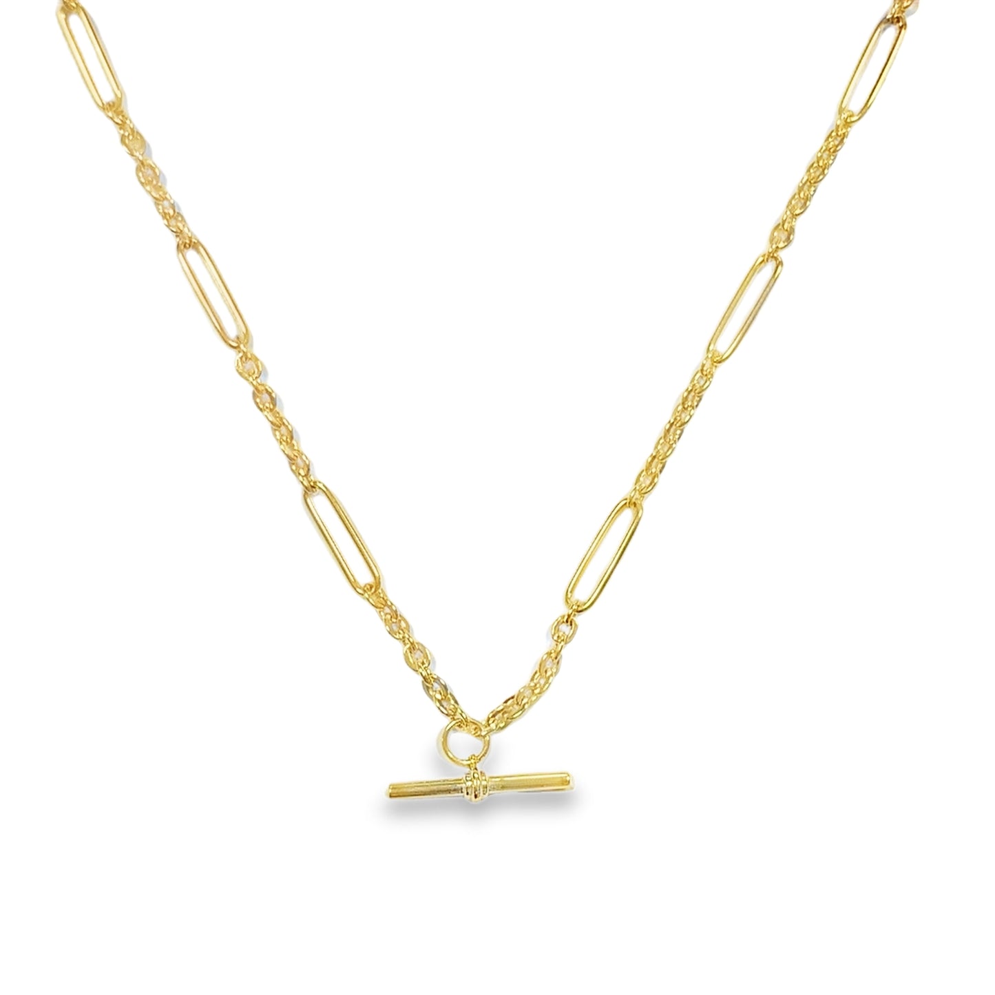 9ct Yellow Gold Figaro Necklet with T-Bar