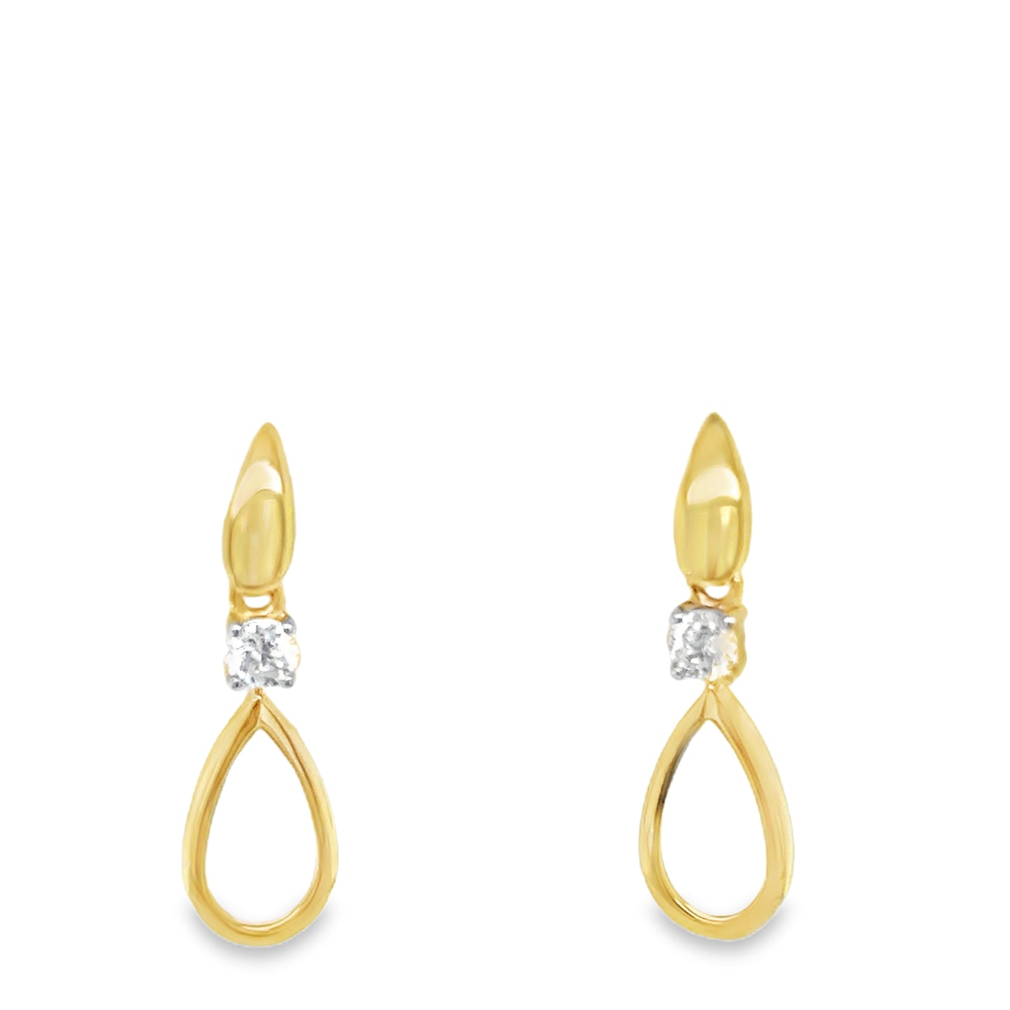 9ct Yellow Gold Open Pear Drop Earrings with CZ Detail