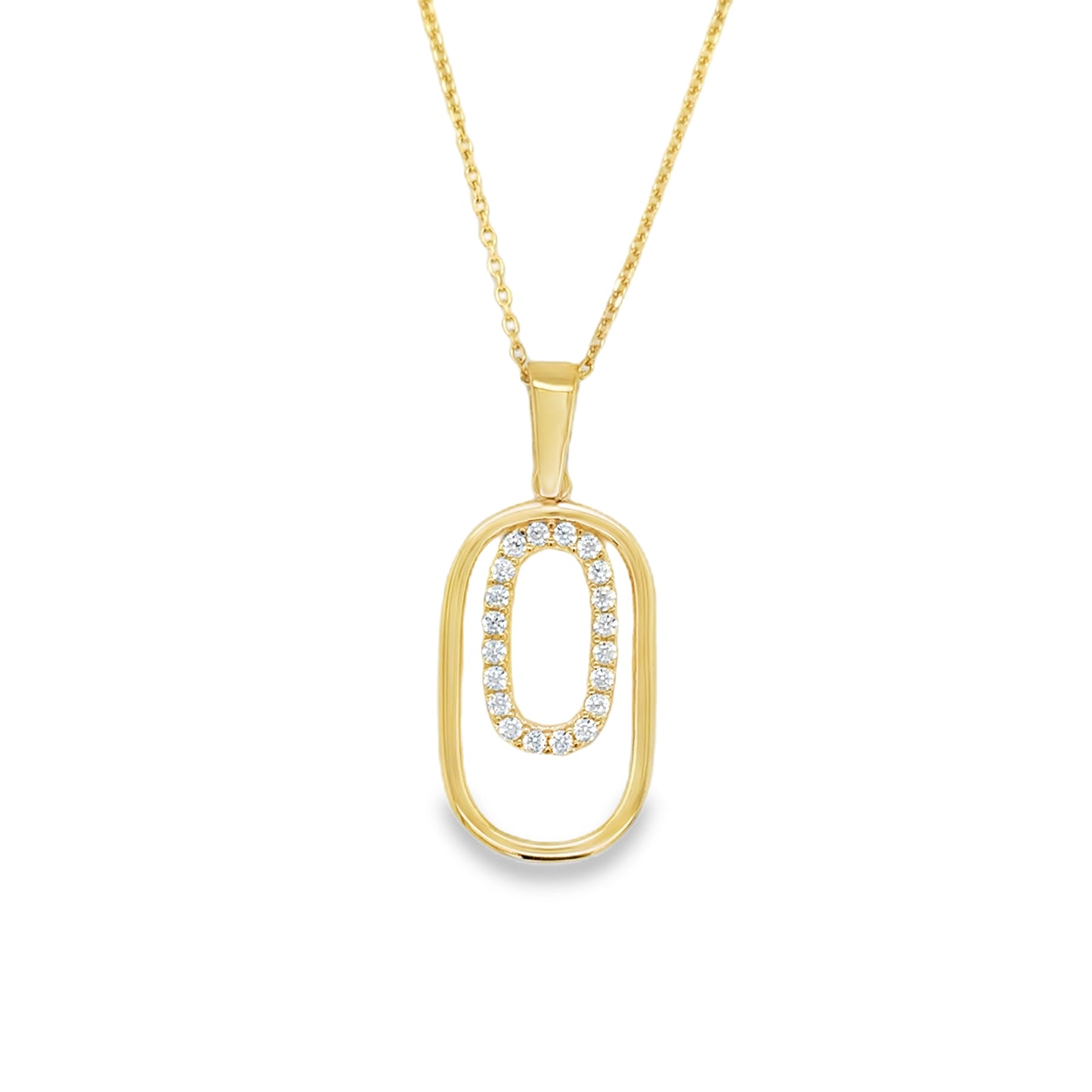 9ct Yellow Gold Open CZ and Polished Double Oval Pendant