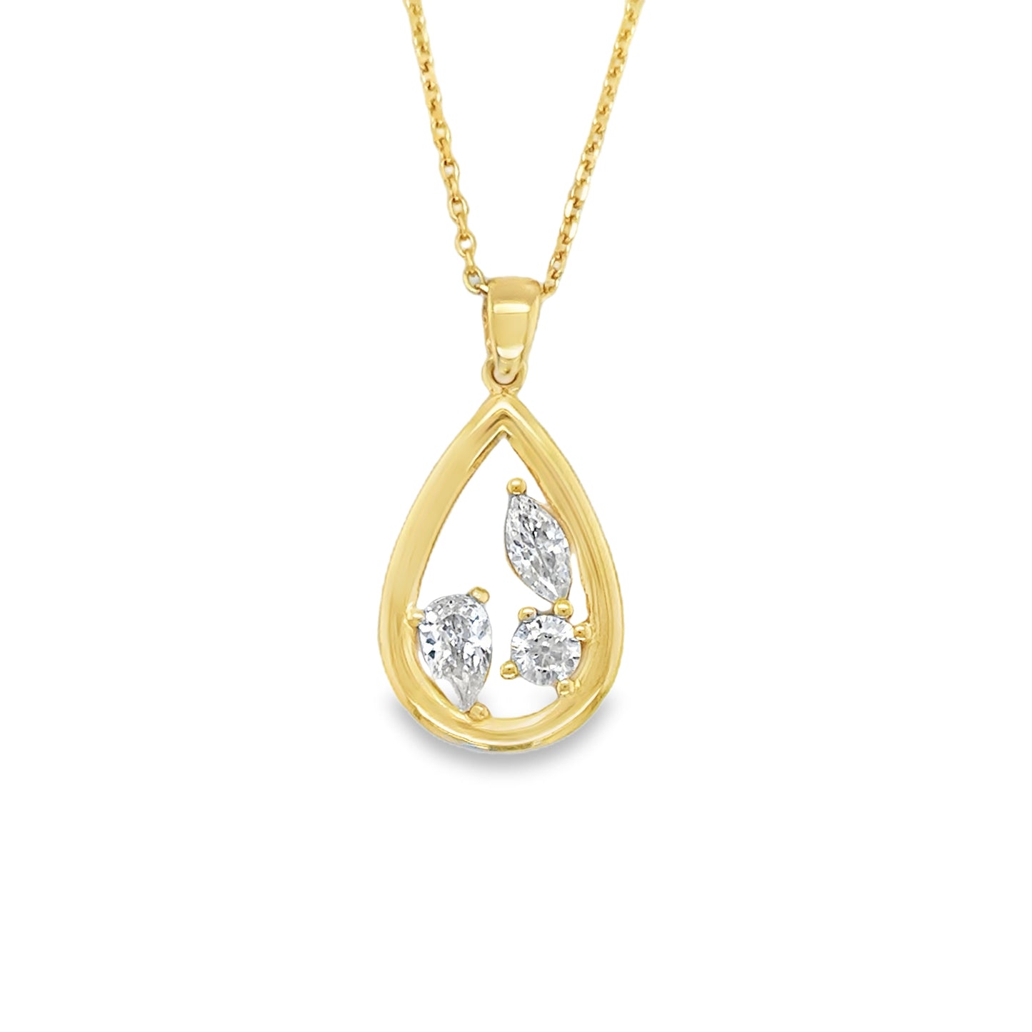9ct Yellow Gold CZ Set Open Pear Pendant
