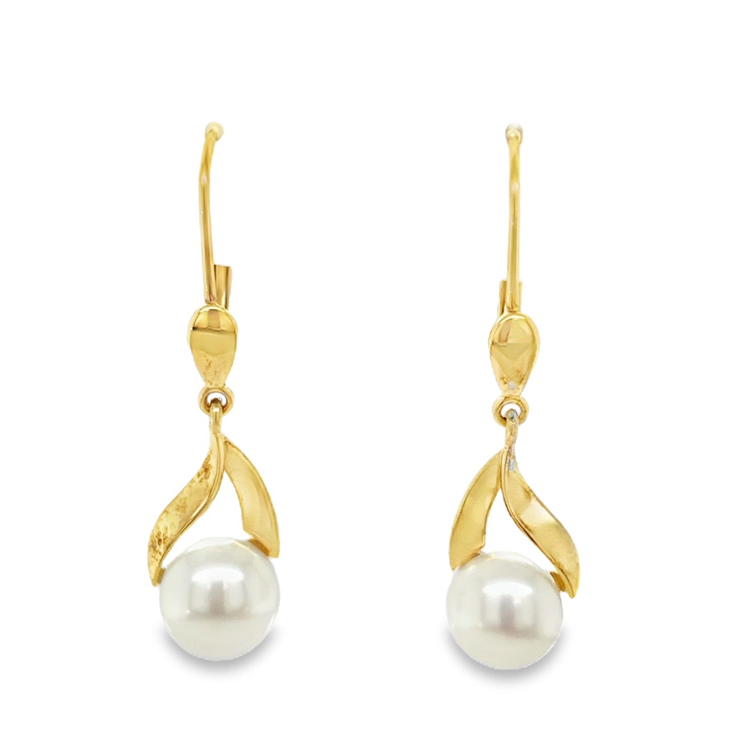 9ct Yellow Gold Open Fancy Freshwater Pearl German Wire Drop Earrings