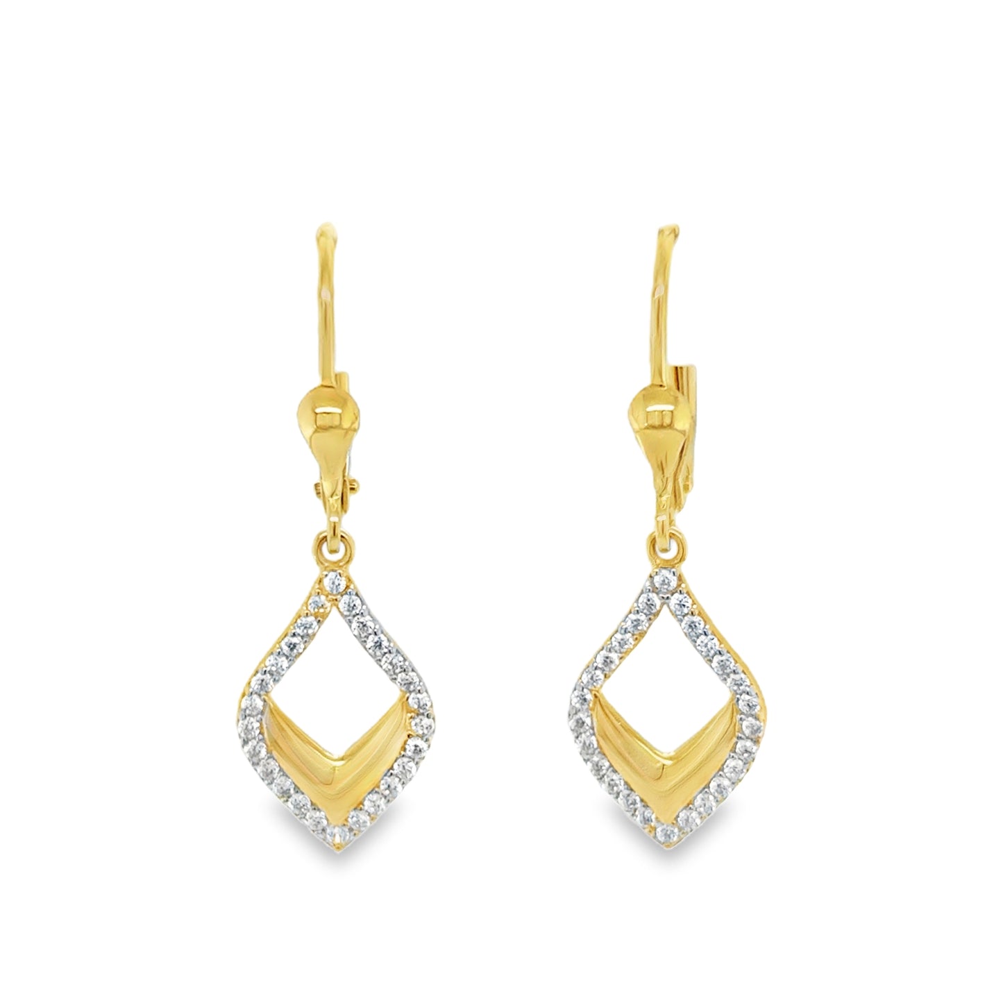 9ct Yellow Gold Open Fancy Marquis Drop German Wire Earrings