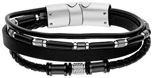 Steelwear Leather and Steel Bead Black Multistrand Bracelet