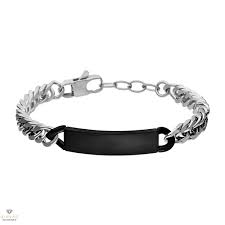 Gents Steelwear Stainless Steel Flat Curb Bracelet With Black ID