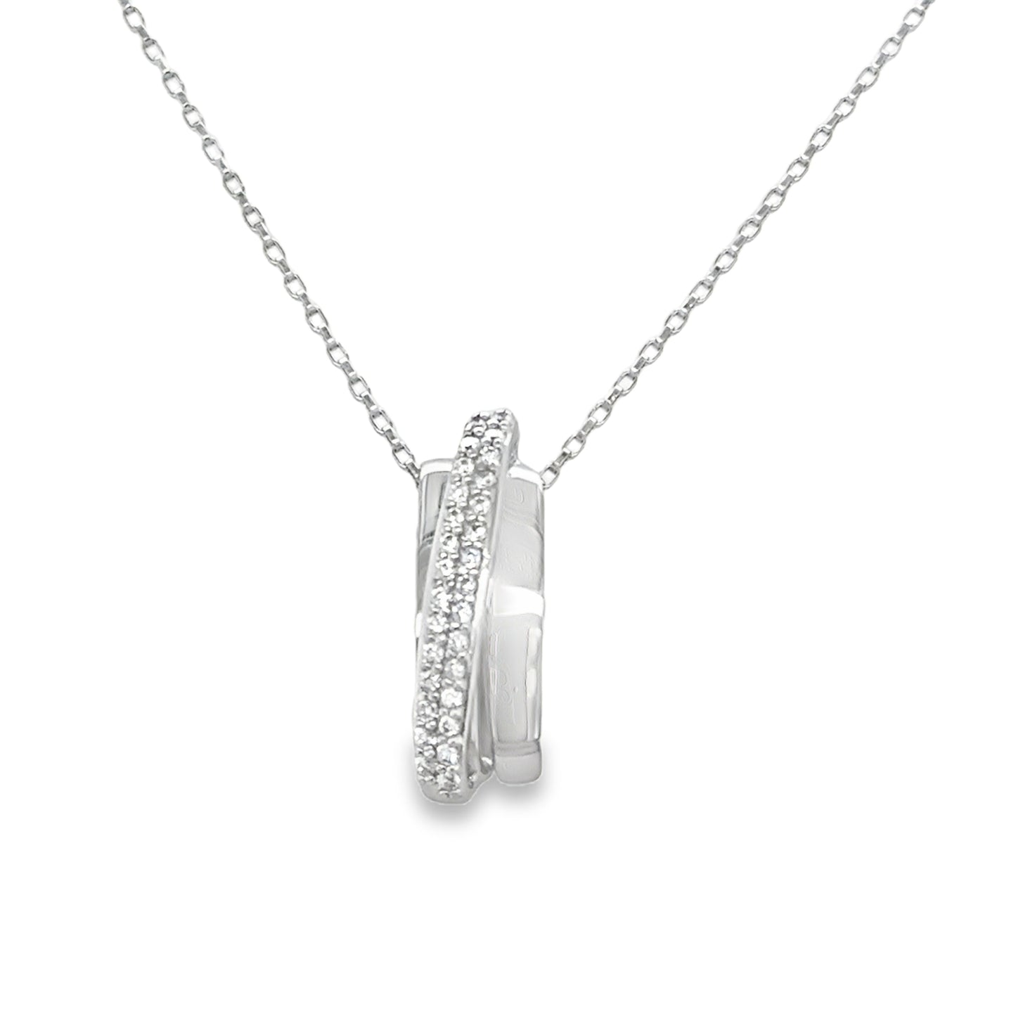 Sterling Silver CZ Crossover Bar Pendant