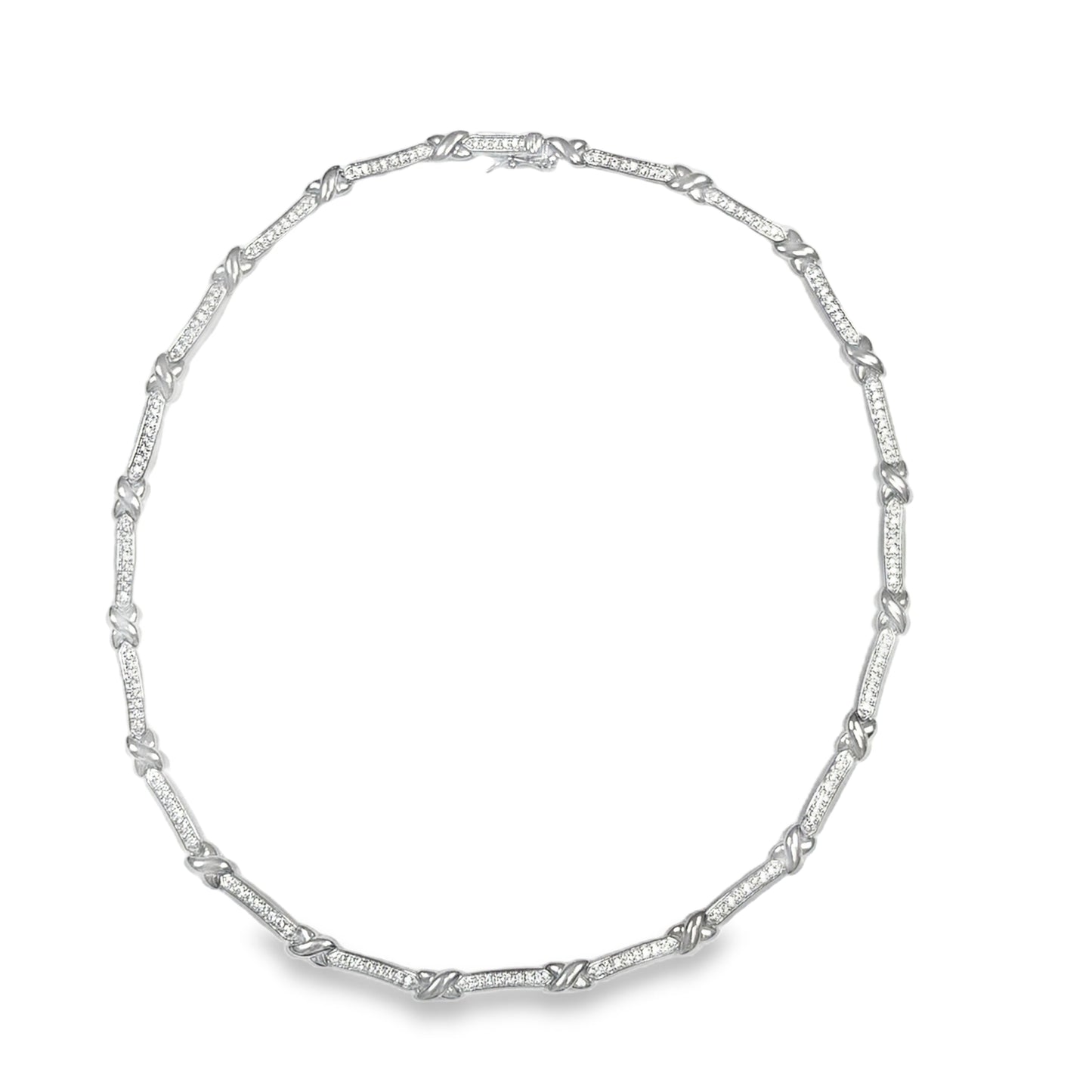 Sterling Silver Channel Set CZ Bar and Kiss Bracelet and Necklet Set