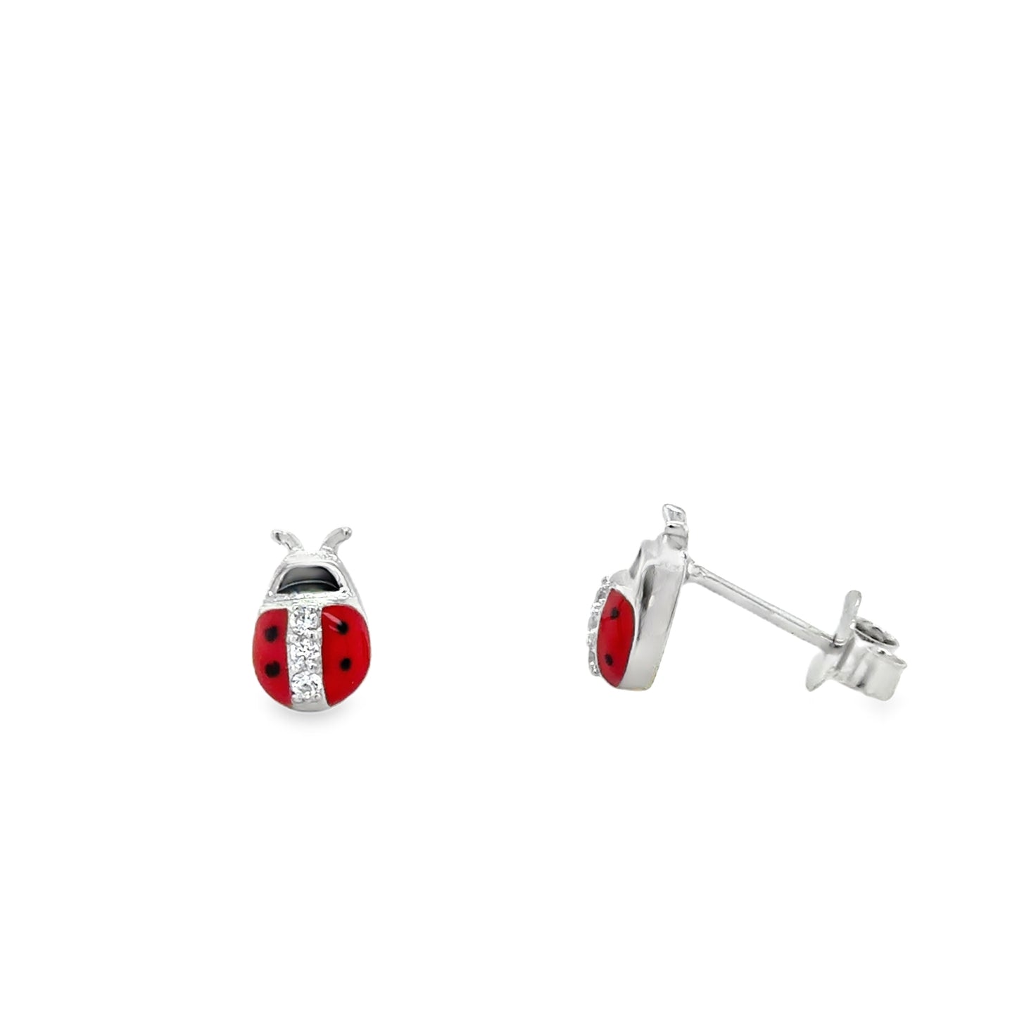 Sterling Silver Red Enamel Ladybird Earrings