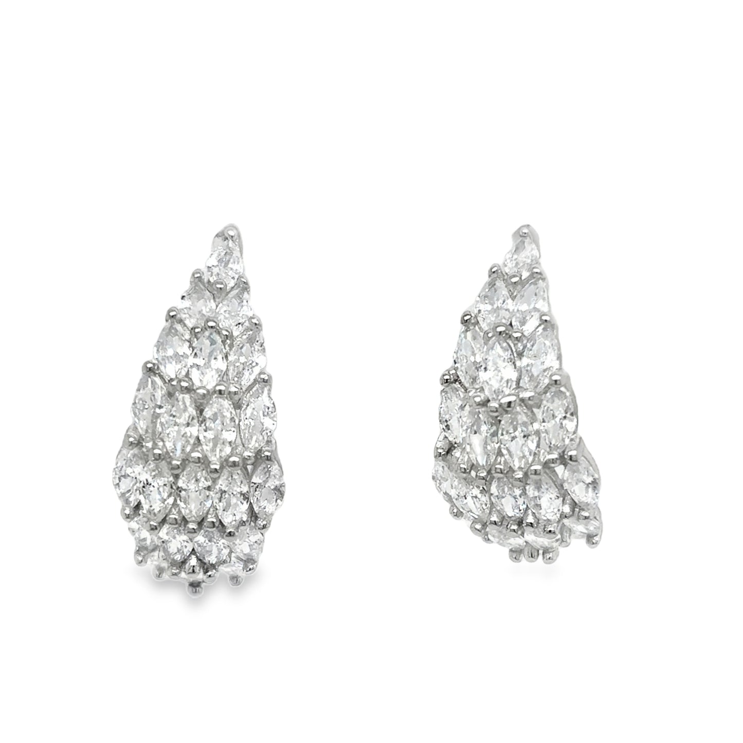 Sterling Silver Multi CZ Marquise 1/2 Hoop Earrings
