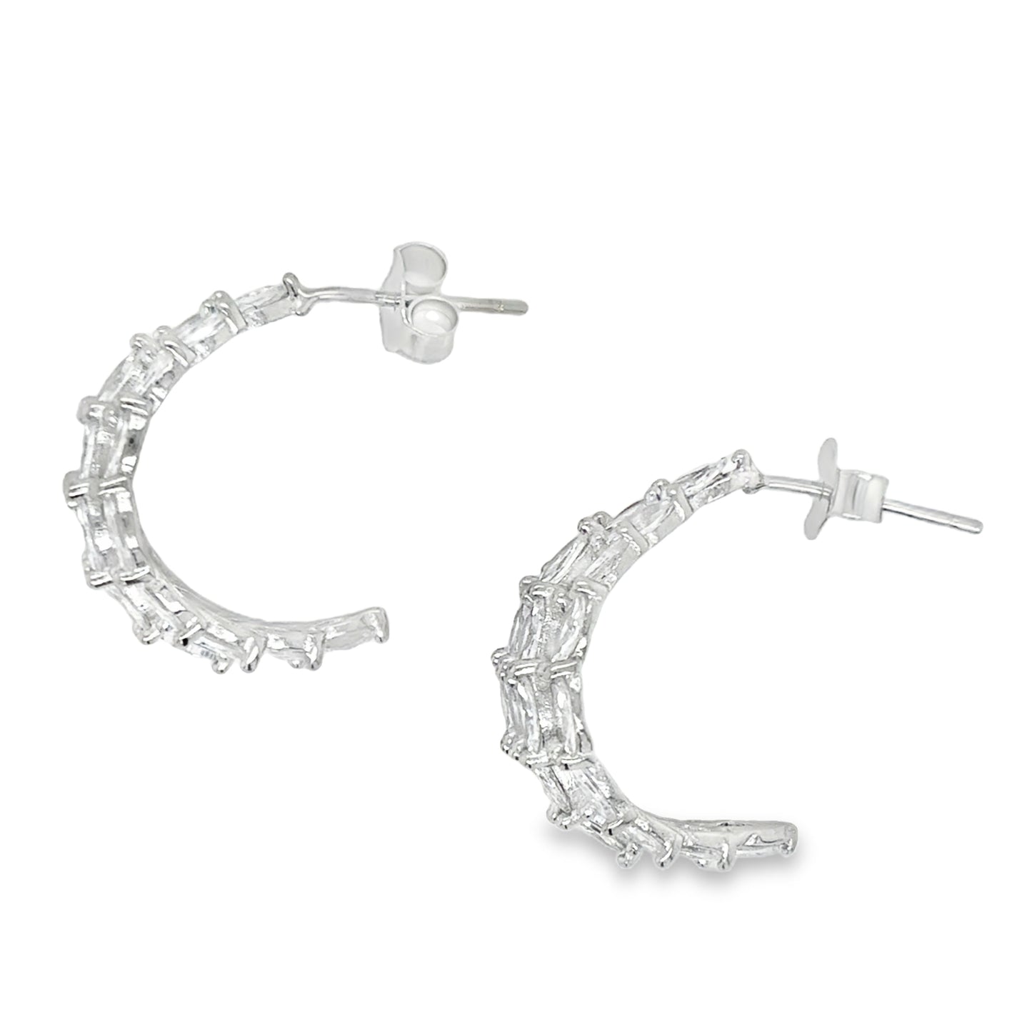 Sterling Silver Multi CZ Marquise 1/2 Hoop Earrings