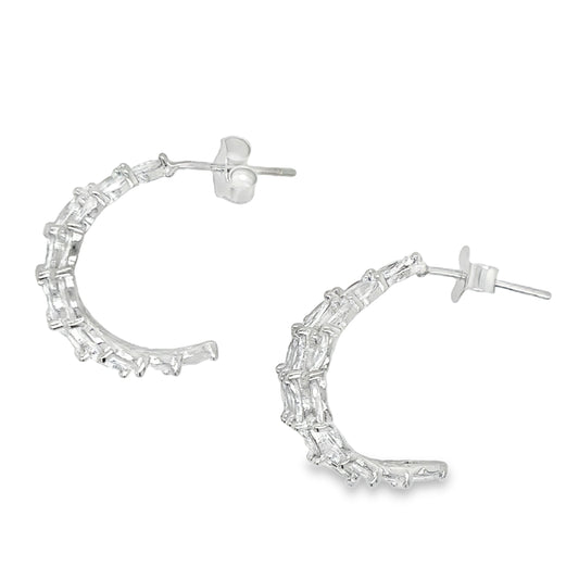 Sterling Silver Multi CZ Marquise 1/2 Hoop Earrings