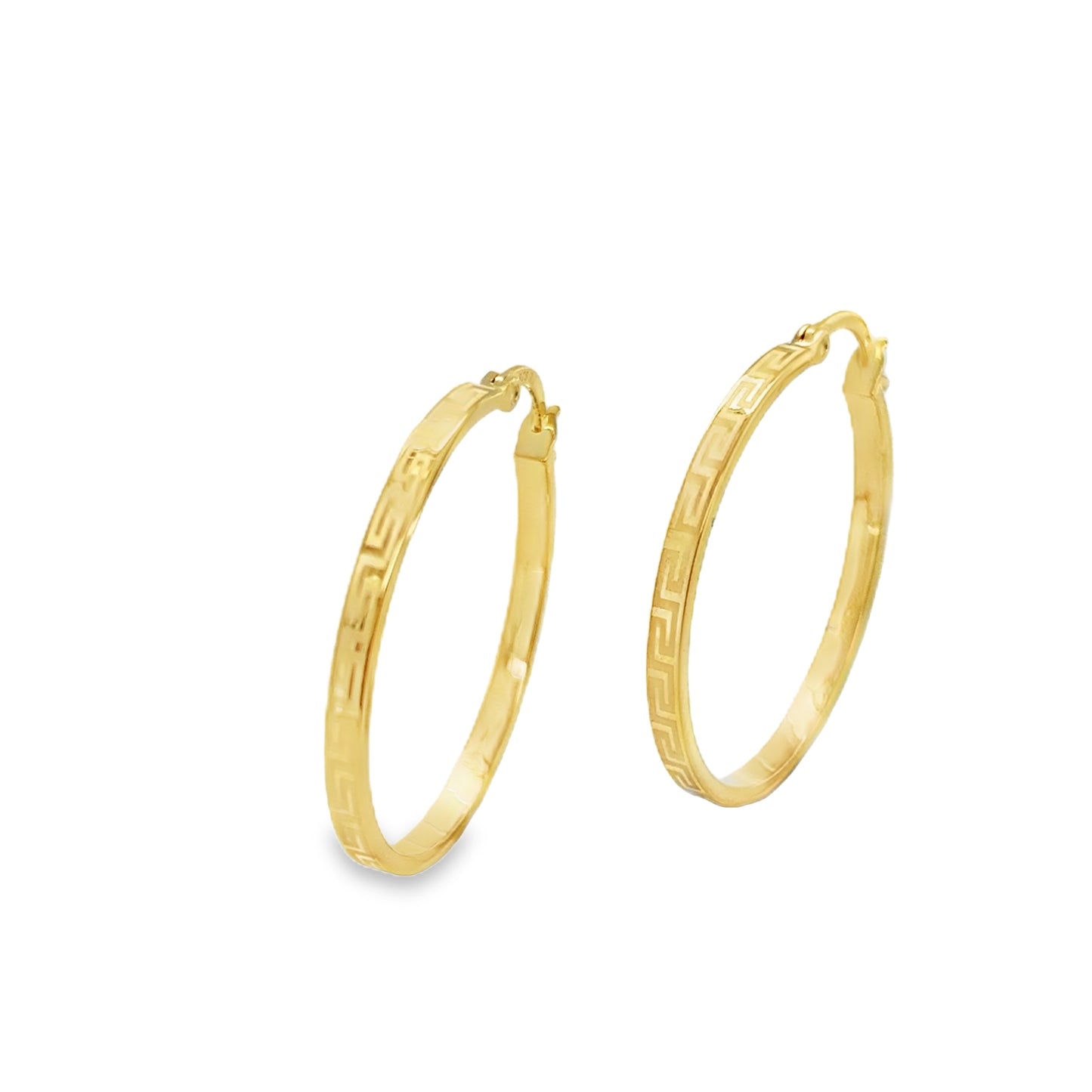 9ct 25mm Greek Key Patterned Hoop Earrings