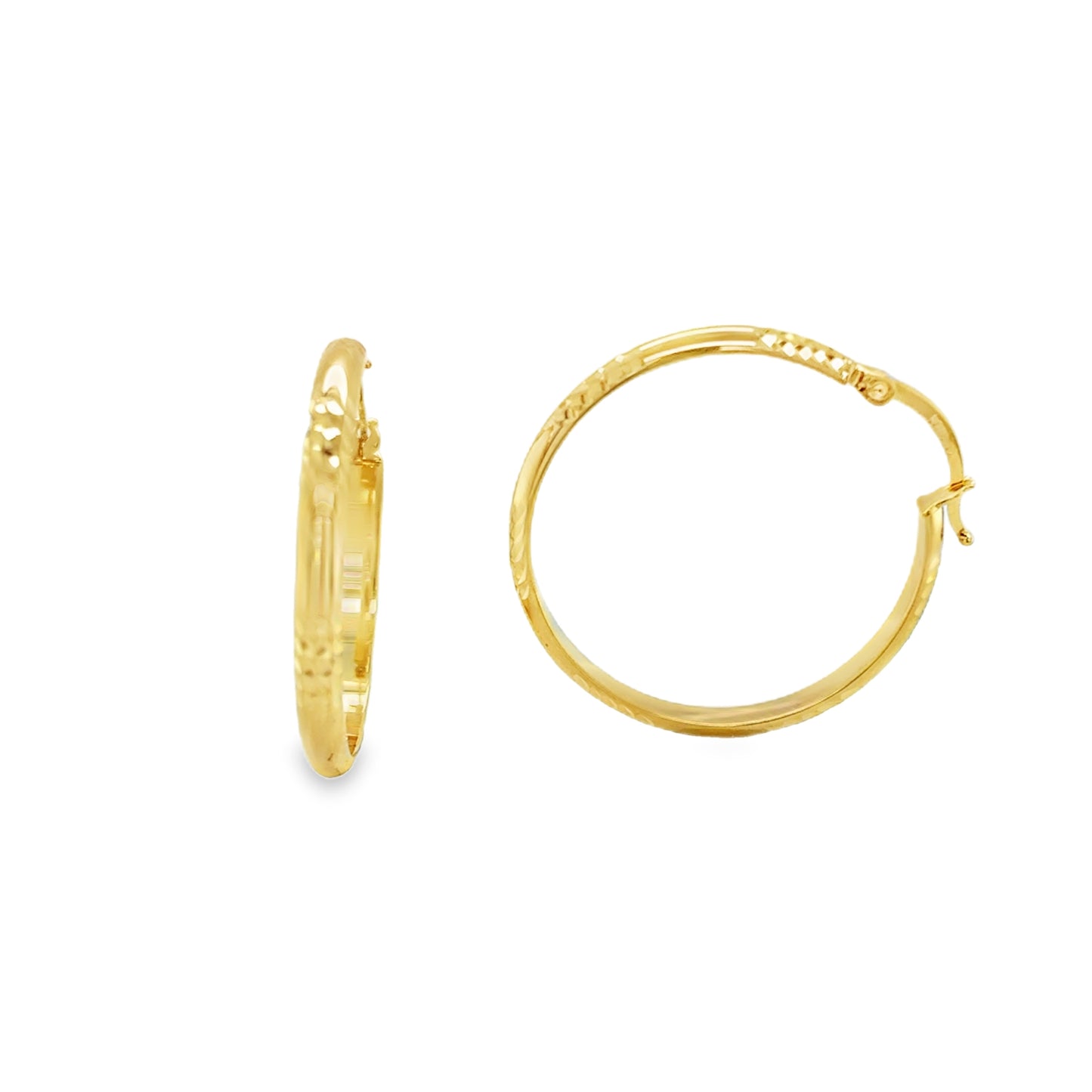 9ct 25mm Polished & Diamond Cut Hoop Earrings