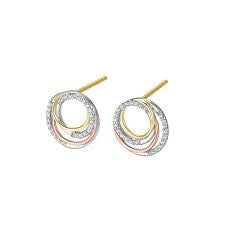 9ct 3 Colour CZ Open Circle Stud Earrings