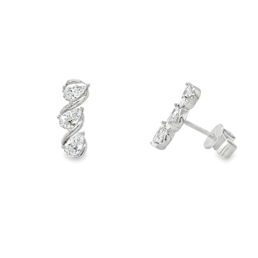 Sterling Silver CZ Pear Swirl Drop