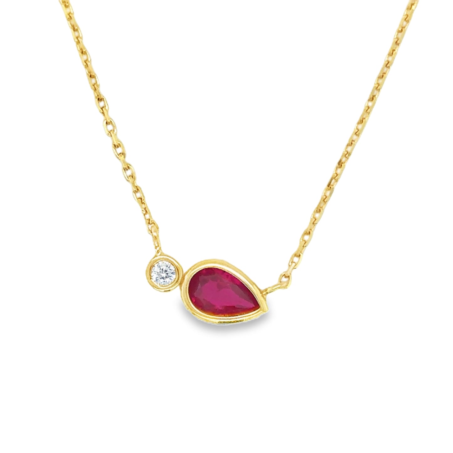 9ct CZ & Red Round & Pear Rubover Pendant