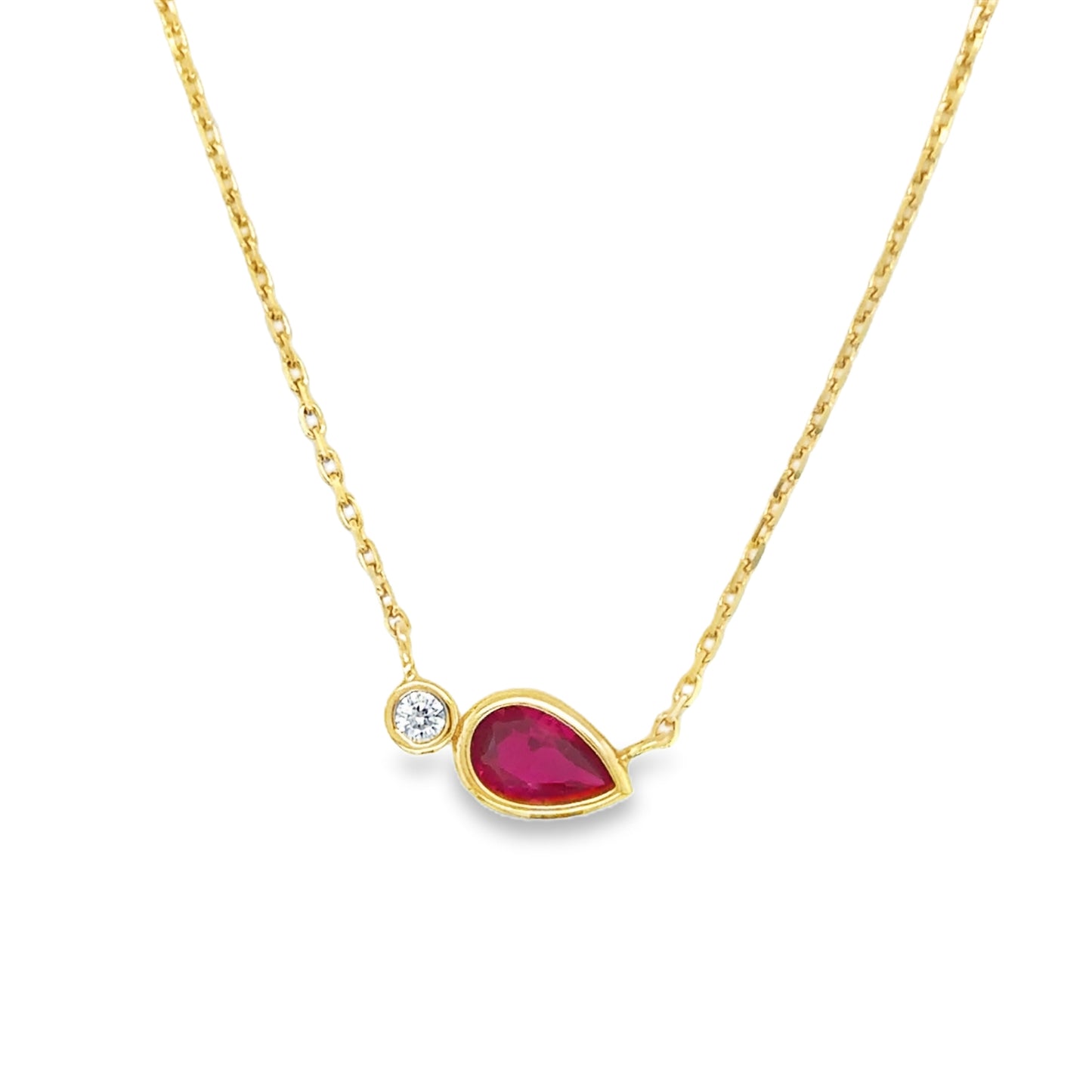 9ct CZ & Red Round & Pear Rubover Pendant