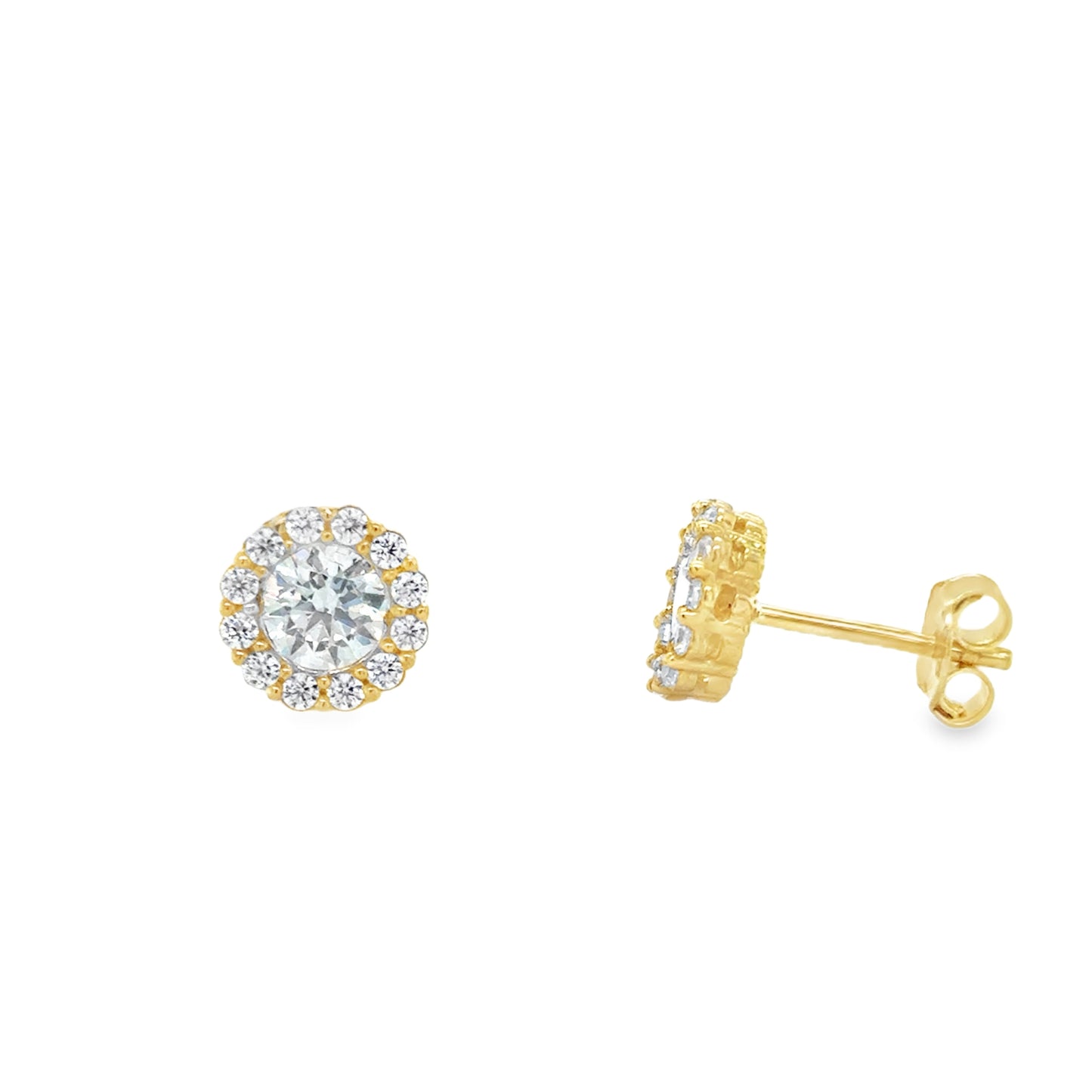 9ct CZ Round Halo Stud Earrings