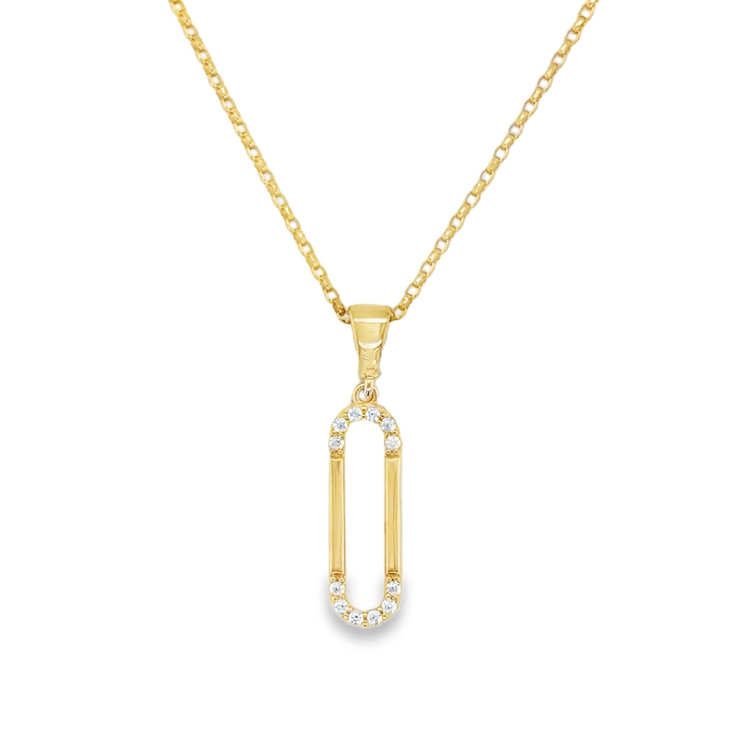 9ct CZ Open Long Oval Pendant