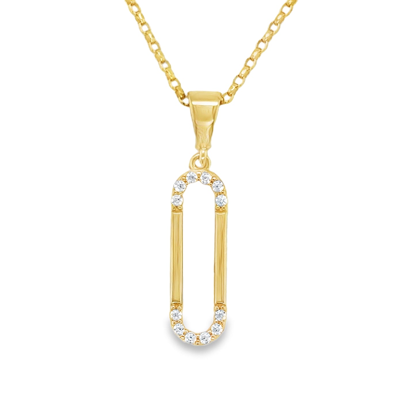 9ct CZ Open Long Oval Pendant
