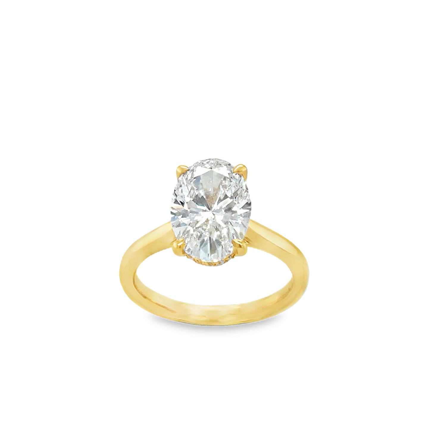 18ct Modified Oval Brilliant Cut Cultured Diamond Ring With Hidden Halo 3.10ct