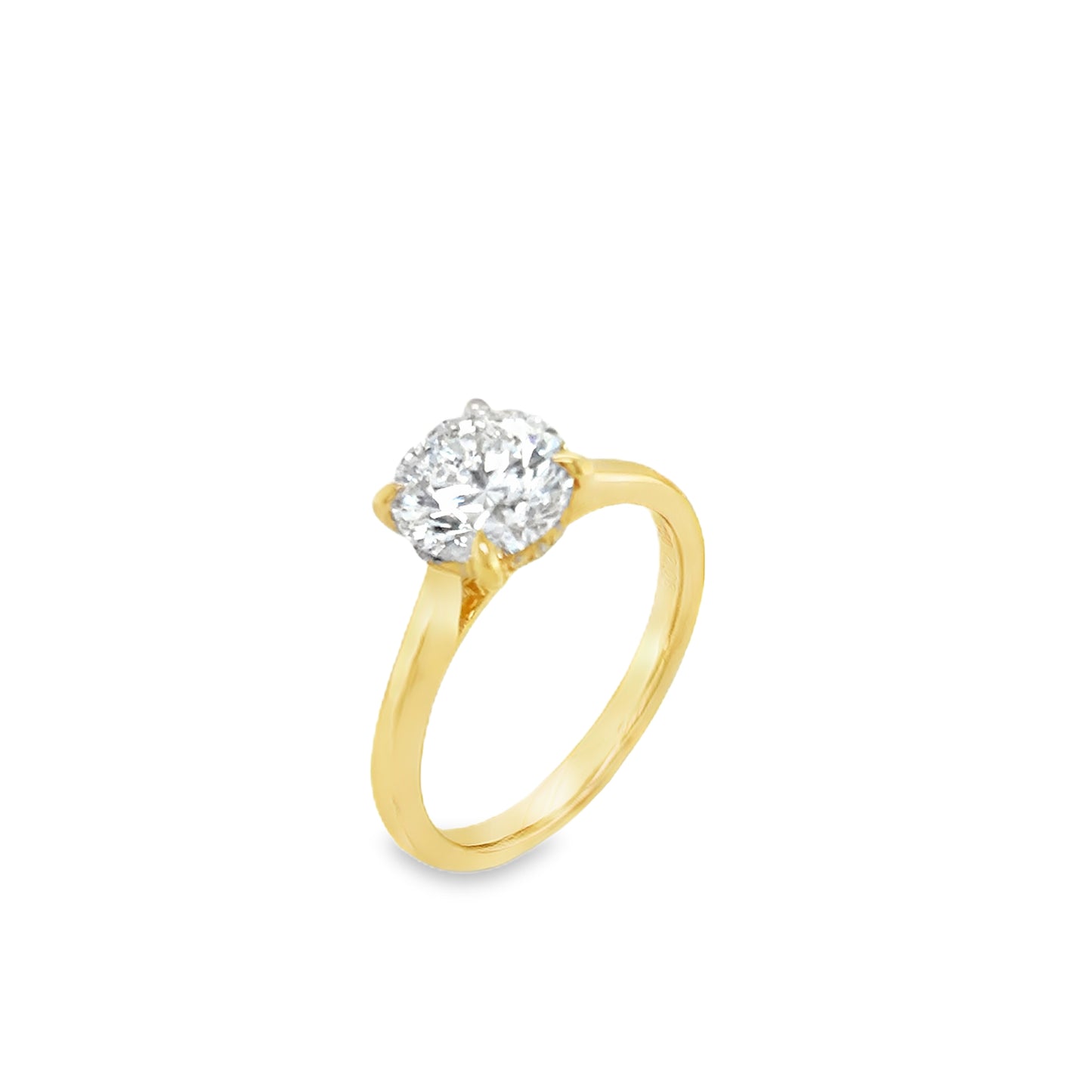 18ct Round Modified Brilliant Cut Solitaire Cultured Diamond Ring With Hidden Halo 2.08ct