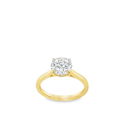 18ct Round Modified Brilliant Cut Solitaire Cultured Diamond Ring With Hidden Halo 2.08ct