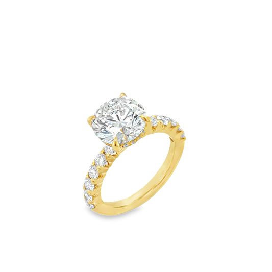 18ct Round Modified Brilliant Cultured Diamond Ring With Hidden Halo & Stone Set Shoulders 3.98ct
