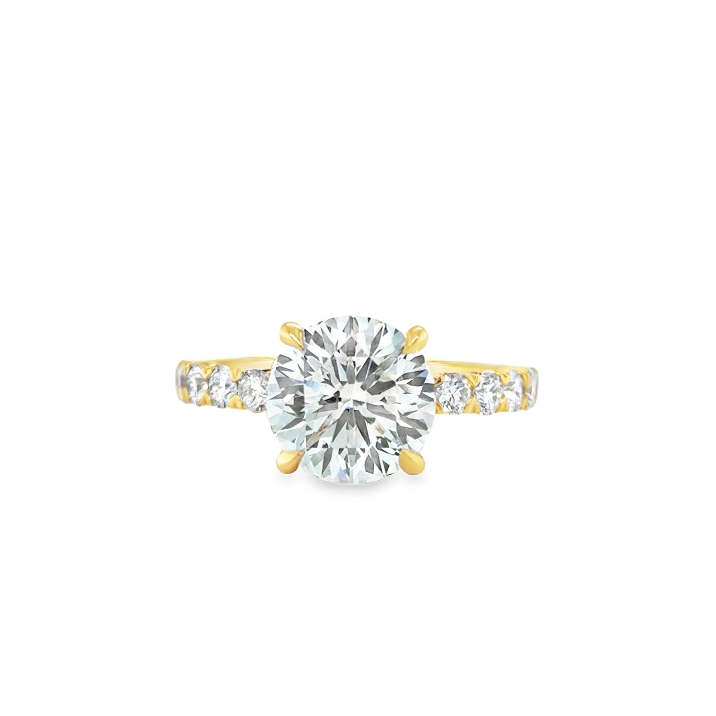 18ct Round Modified Brilliant Cultured Diamond Ring With Hidden Halo & Stone Set Shoulders 3.98ct
