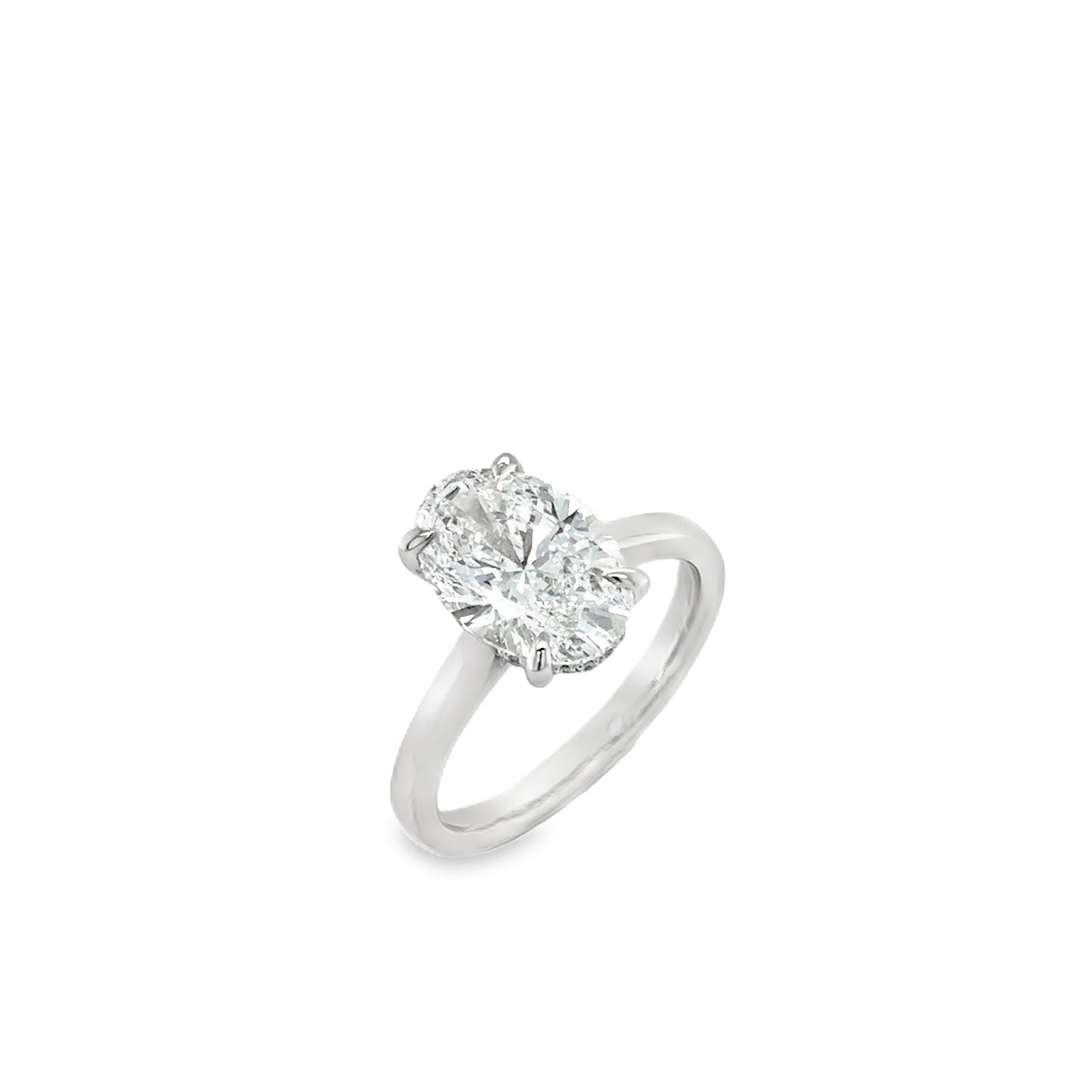 Platinum Oval Modified Brilliant Cut Modified Cultured Diamond Ring With Hidden Halo 3.15ct