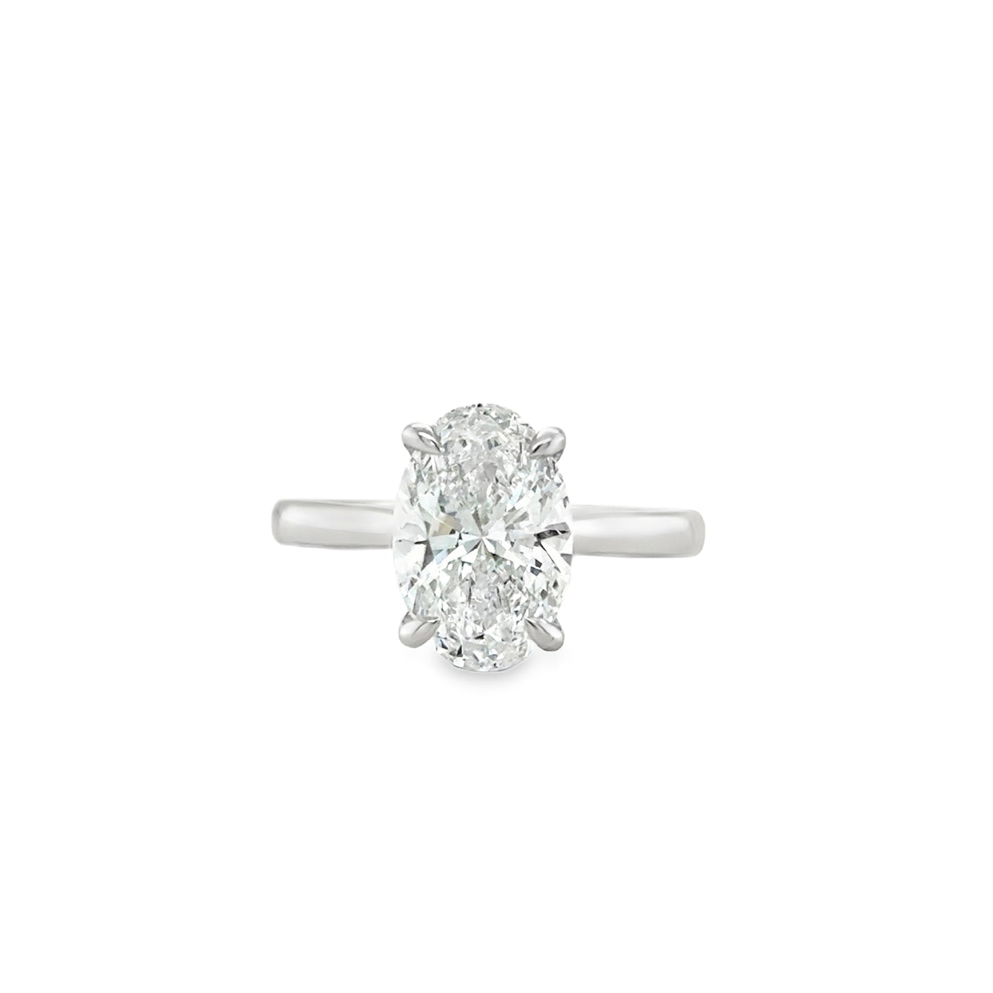 Platinum Oval Modified Brilliant Cut Modified Cultured Diamond Ring With Hidden Halo 3.15ct